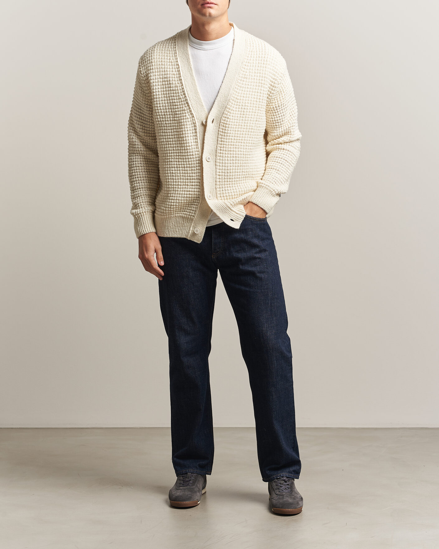 Herre | Gensere | BOSS ORANGE | Korsico Wool Knitted Cardigan Open White