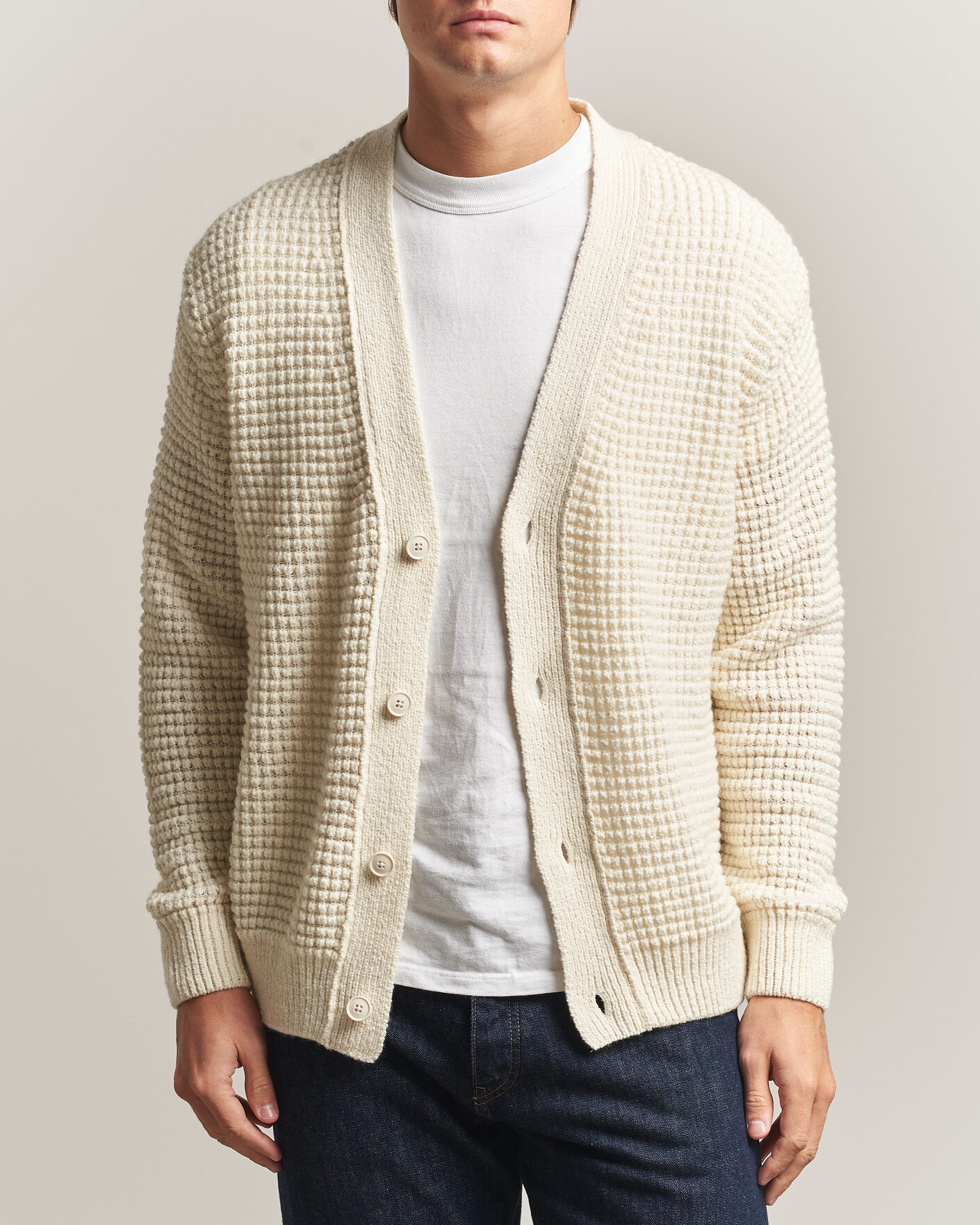 Herre | Gensere | BOSS ORANGE | Korsico Wool Knitted Cardigan Open White