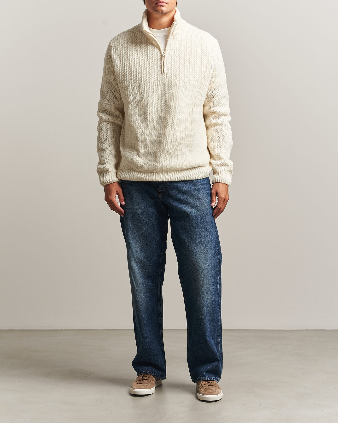 Herre | Gensere | BOSS ORANGE | Kenter Wool Knitted Half Zip Open White