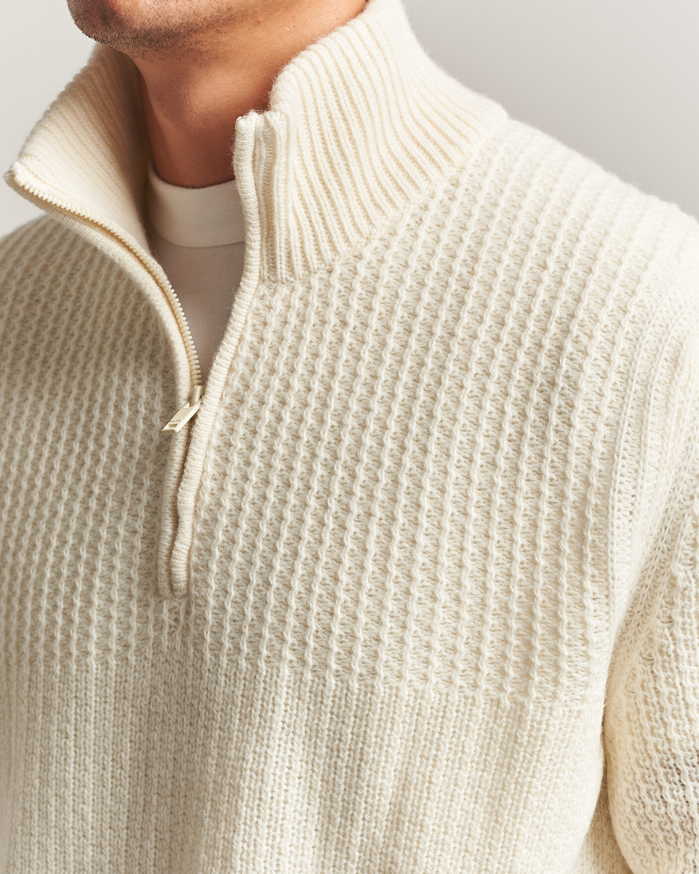 Herre | Gensere | BOSS ORANGE | Kenter Wool Knitted Half Zip Open White