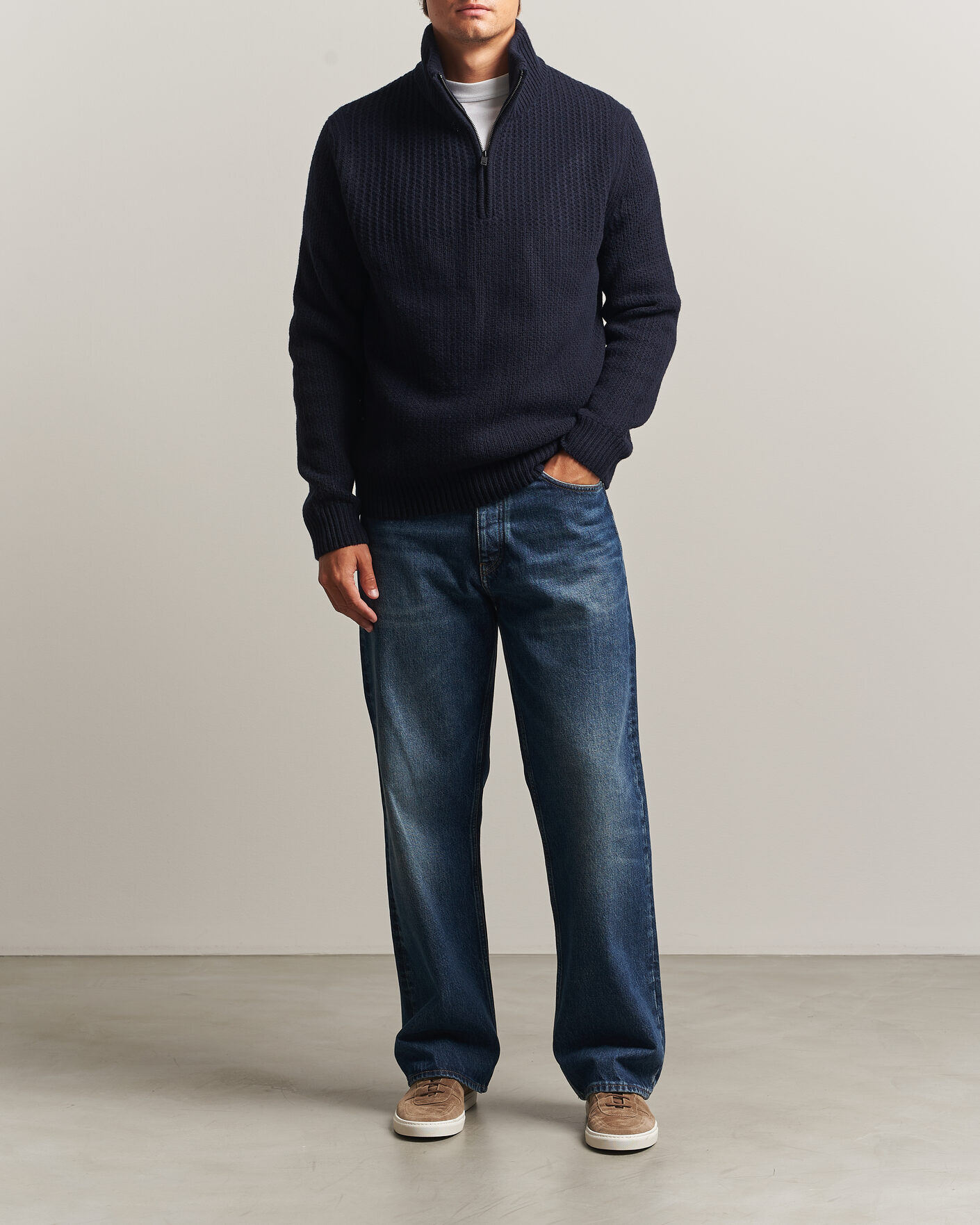 Herre | Gensere | BOSS ORANGE | Kenter Wool Knitted Half Zip Dark Blue