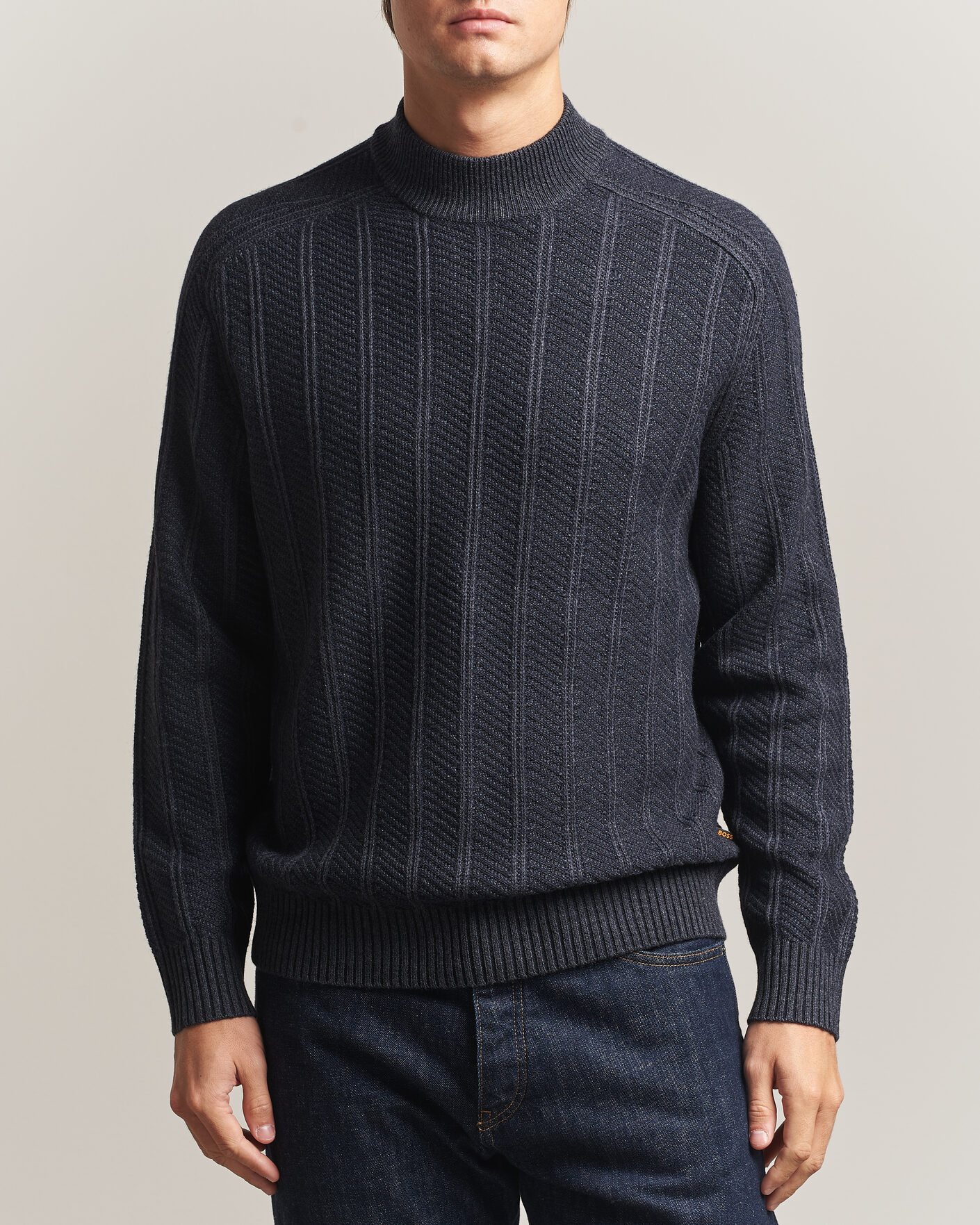 Herre | Gensere | BOSS ORANGE | Katoolo Wool/Cotton Knitted Turtleneck Dark Blue
