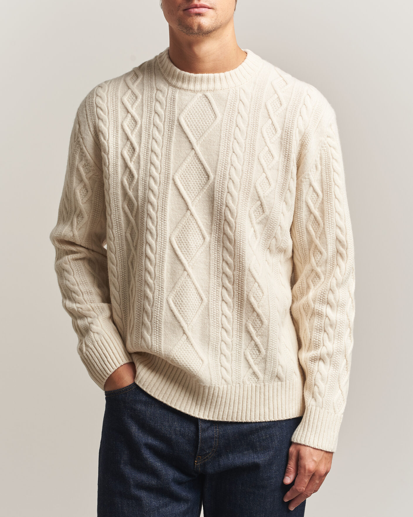 Herre | Gensere | BOSS ORANGE | Atreccio Wool Structured Knitted Sweater Open White