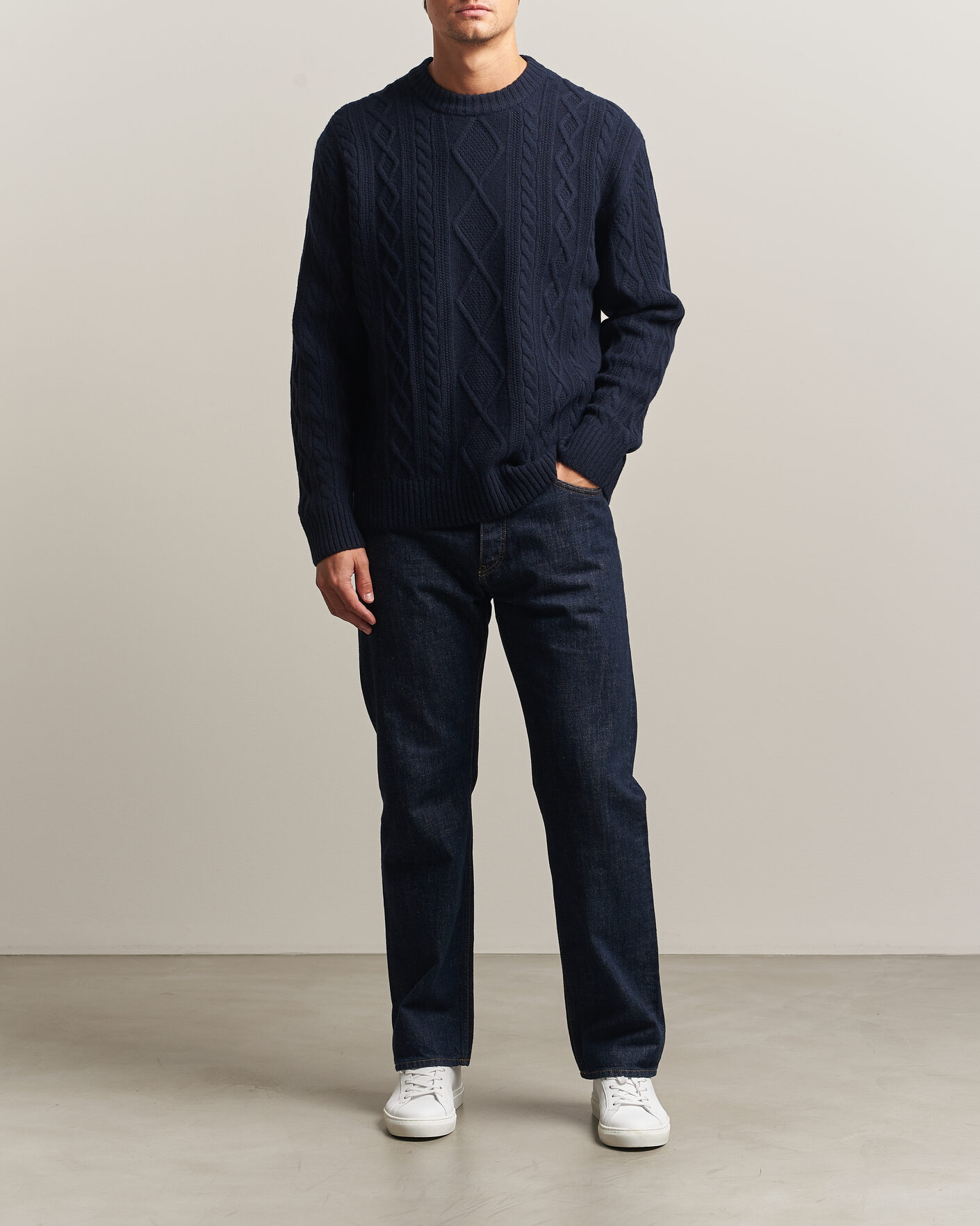 Herre | Gensere | BOSS ORANGE | Atreccio Wool Structured Knitted Sweater Dark Blue