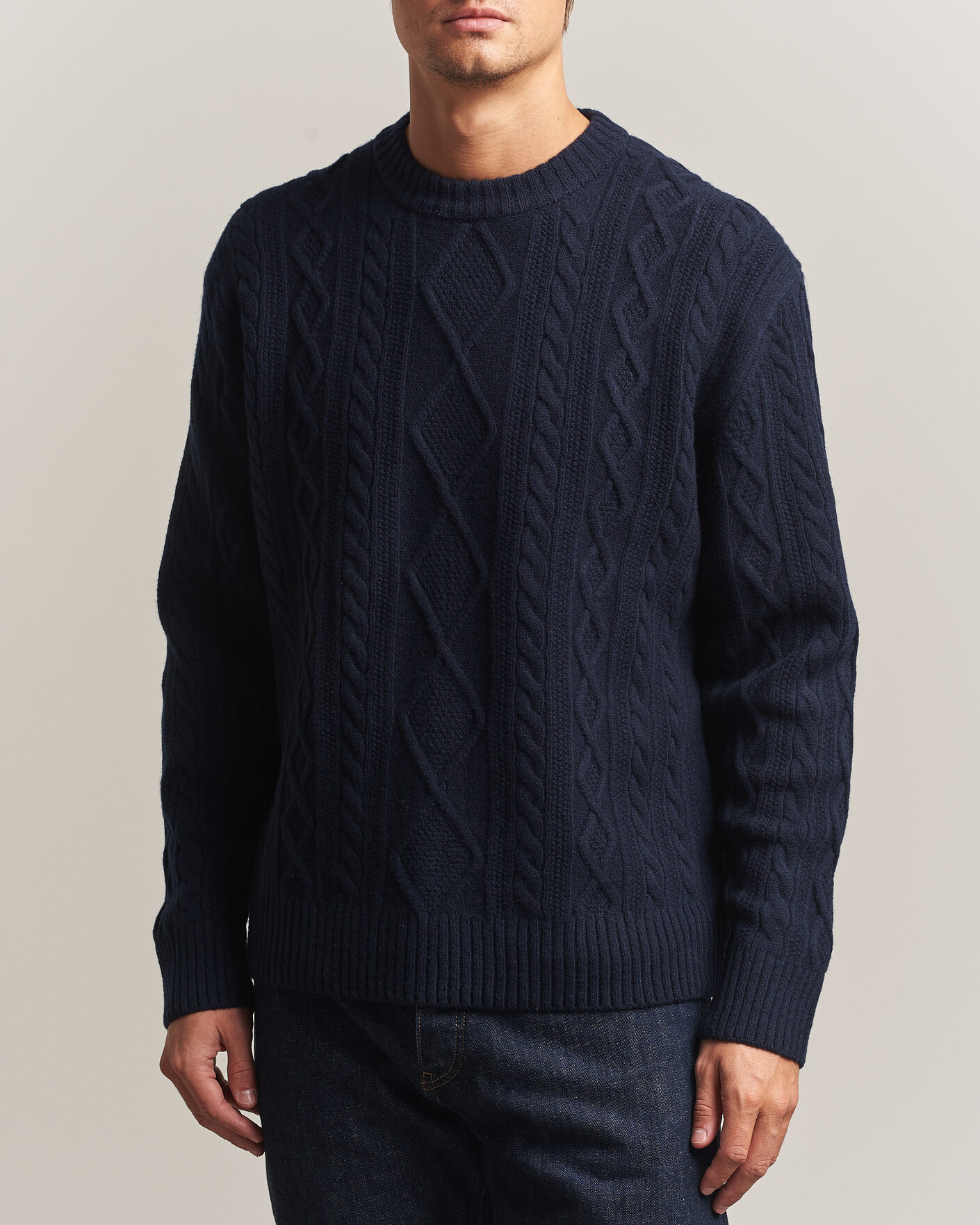 Herre | Gensere | BOSS ORANGE | Atreccio Wool Structured Knitted Sweater Dark Blue