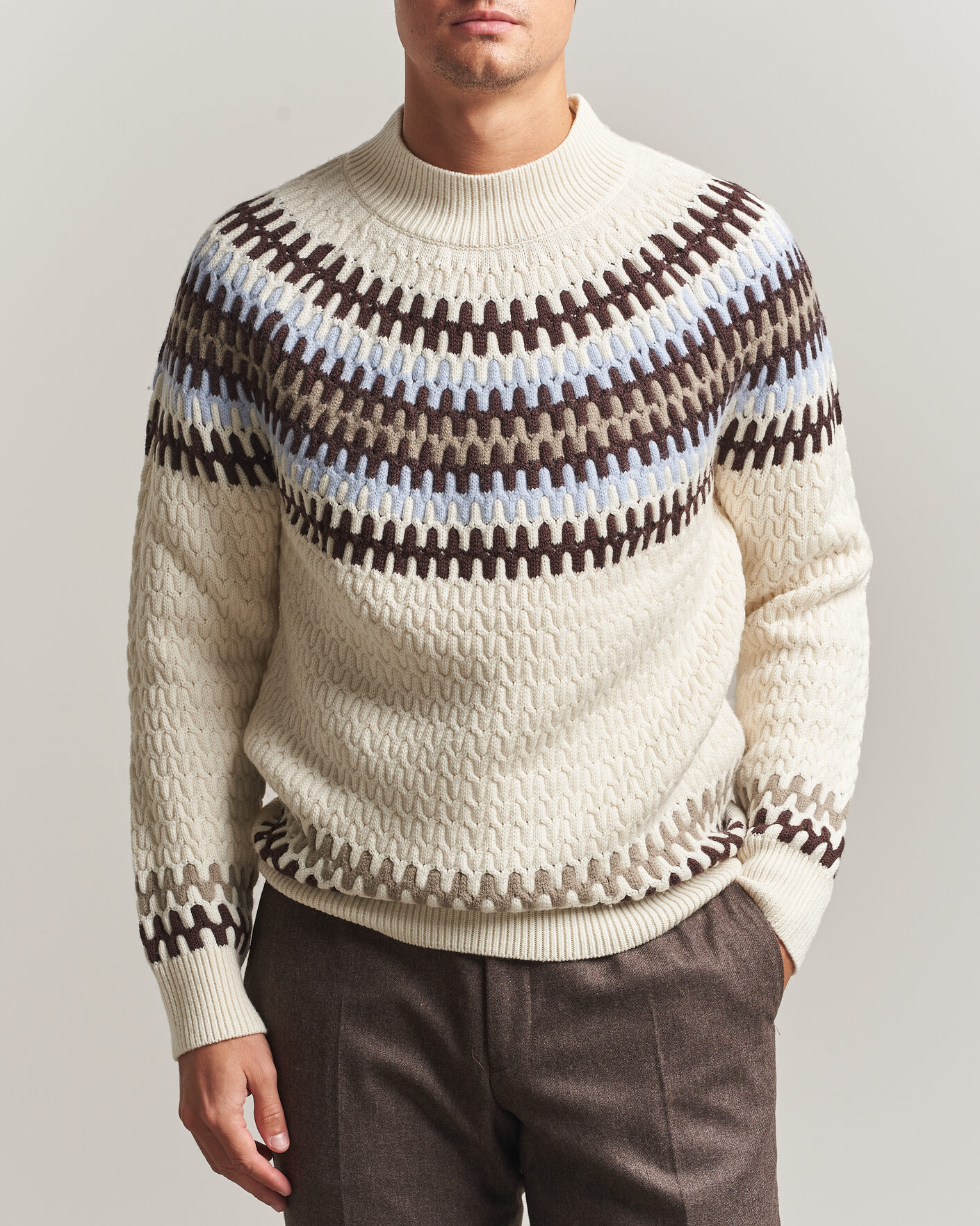 Herre | Gensere | BOSS BLACK | Fiotto Wool Fairisle Sweater Open White