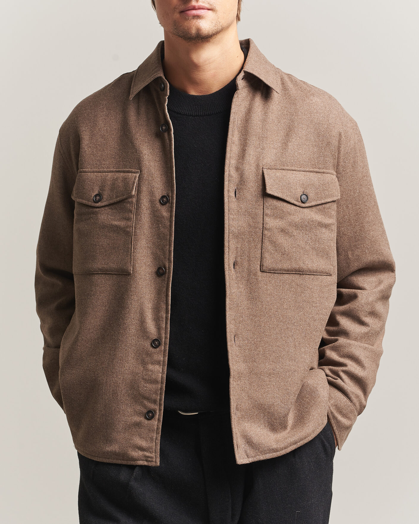 Herre | Skjorter | BOSS BLACK | Colin Brushed Pocket Overshirt Open Brown