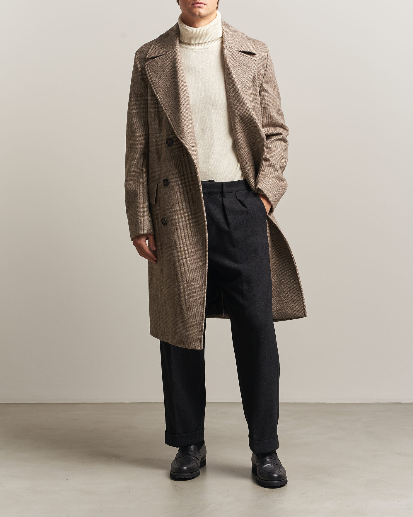 Herre | Jakker | BOSS BLACK | Jared Wool Double Breasted Coat Open Brown