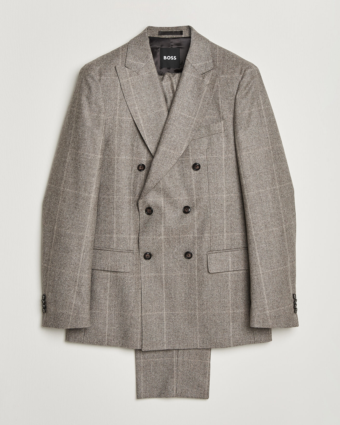 Herre | Dresser | BOSS BLACK | Huge Wool Checked Double Breasted Suit Open Brown