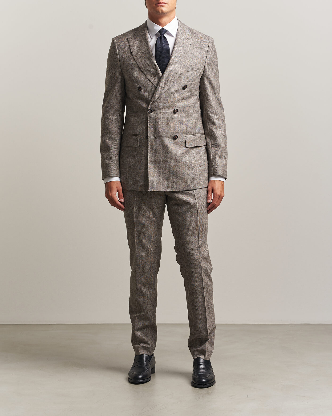Herre | Dresser | BOSS BLACK | Huge Wool Checked Double Breasted Suit Open Brown