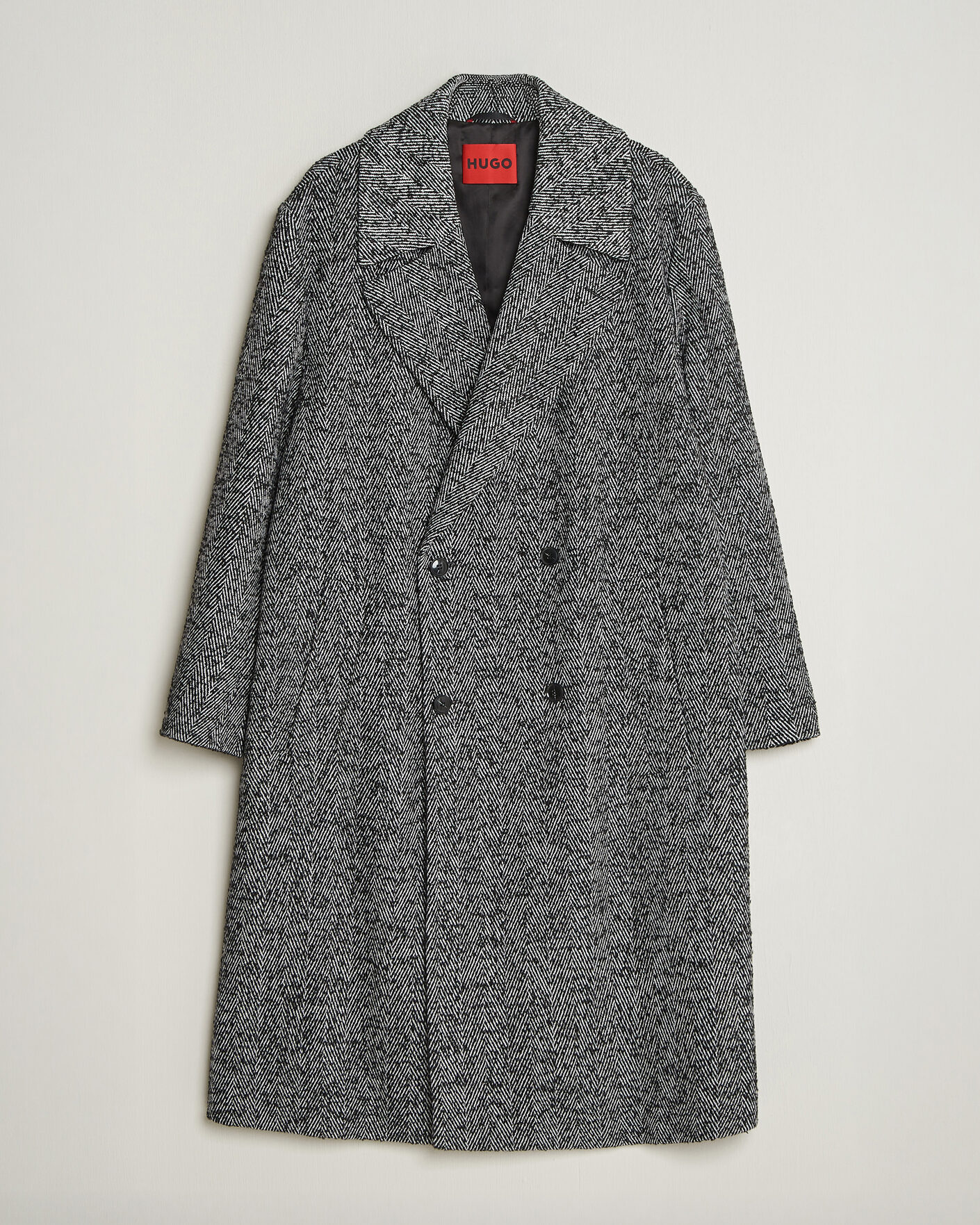 Herre | Jakker | HUGO | Milas Herringbone Double Breasted Coat Dark Grey
