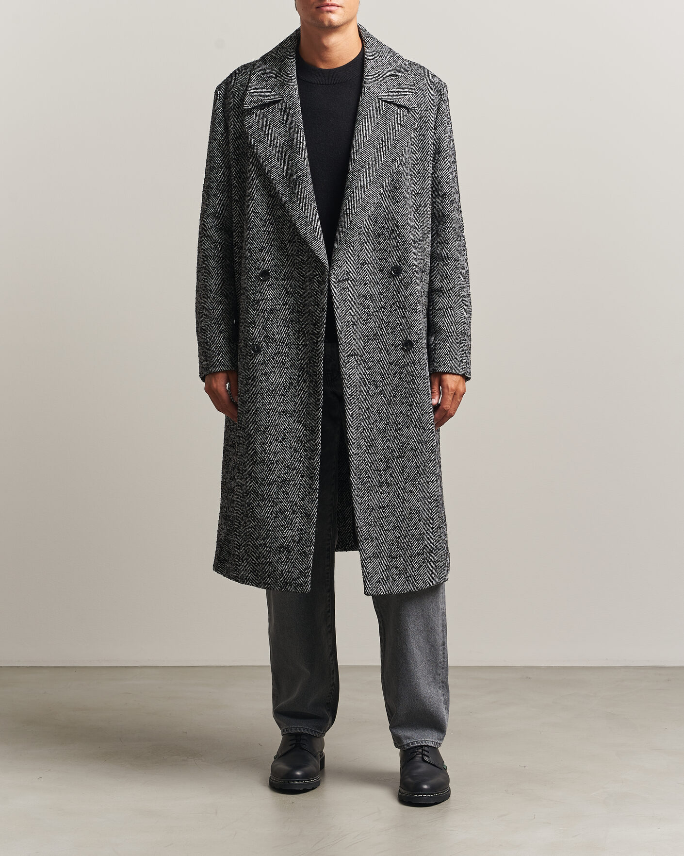 Herre | Jakker | HUGO | Milas Herringbone Double Breasted Coat Dark Grey