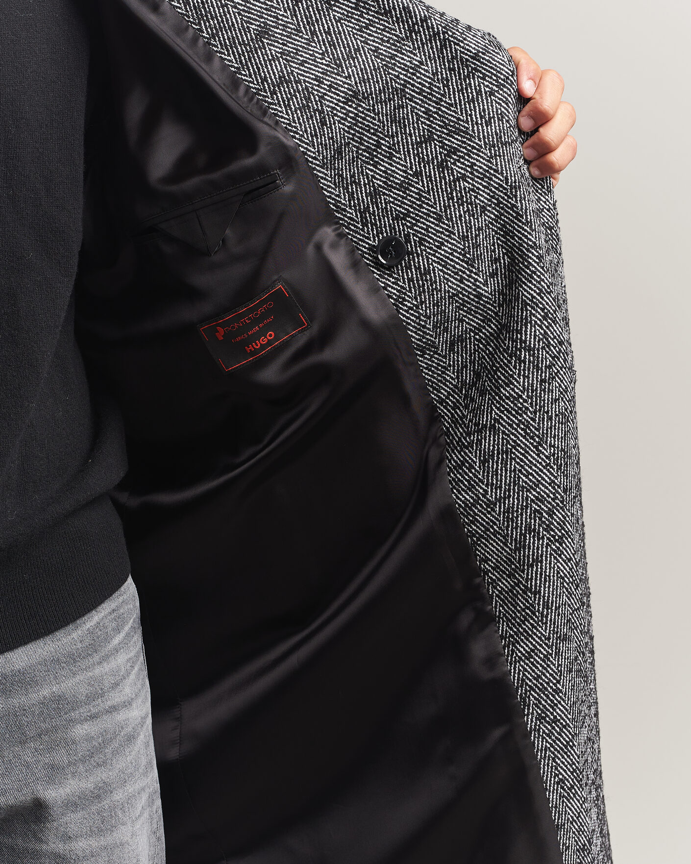 Herre | Jakker | HUGO | Milas Herringbone Double Breasted Coat Dark Grey