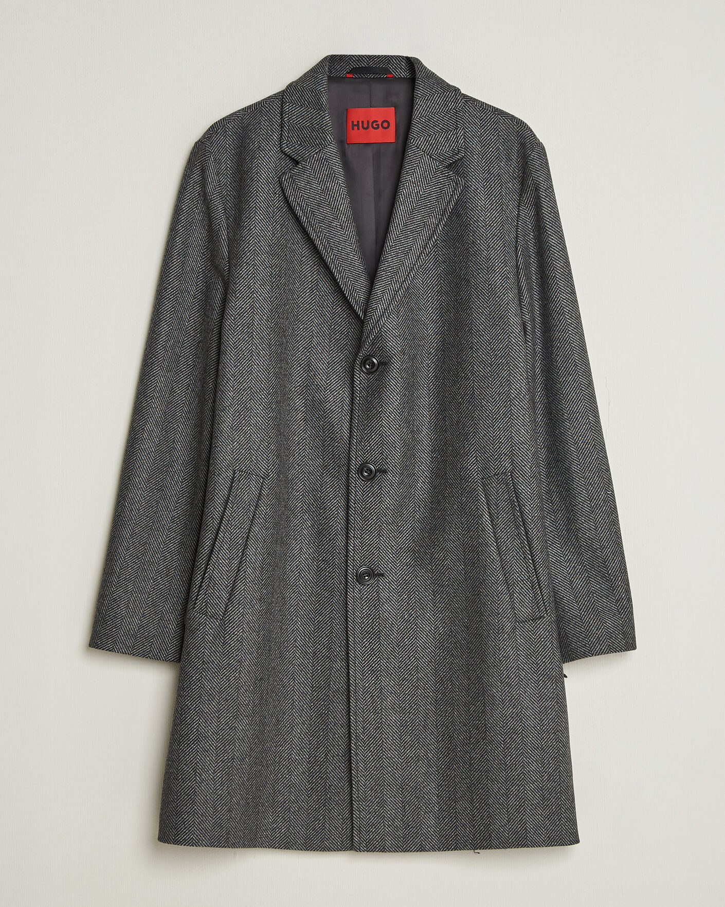 Herre | Jakker | HUGO | Malte Herringbone Coat Dark Grey