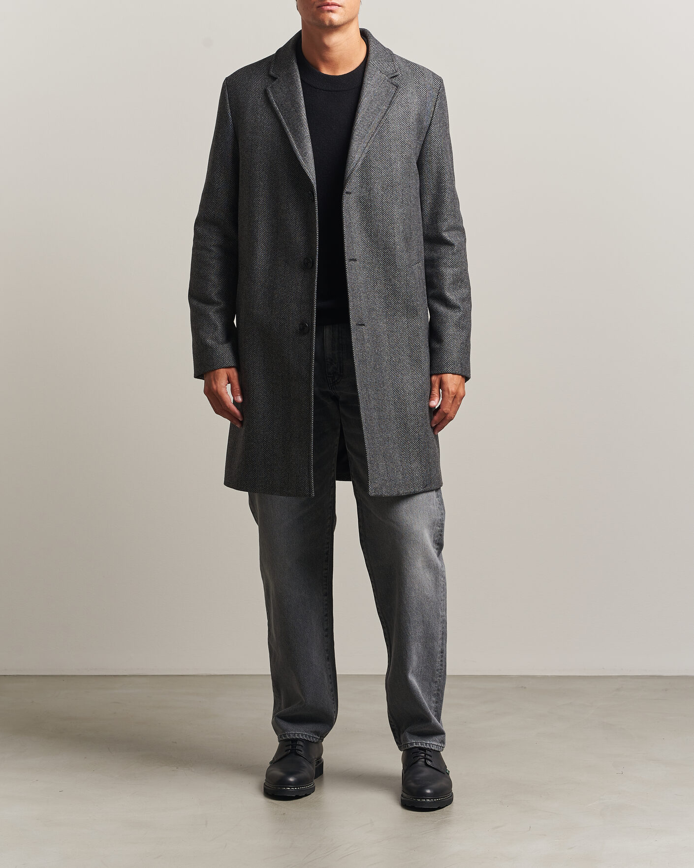 Herre | Jakker | HUGO | Malte Herringbone Coat Dark Grey
