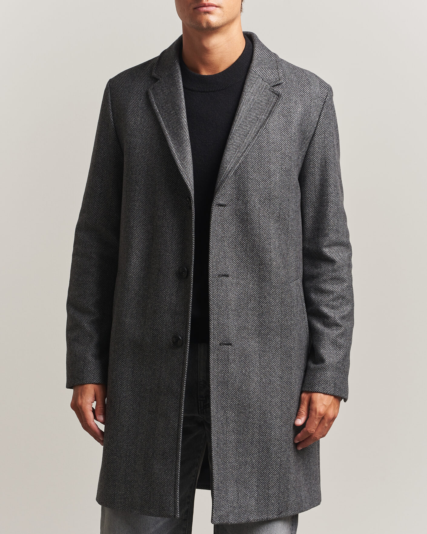 Herre | Jakker | HUGO | Malte Herringbone Coat Dark Grey