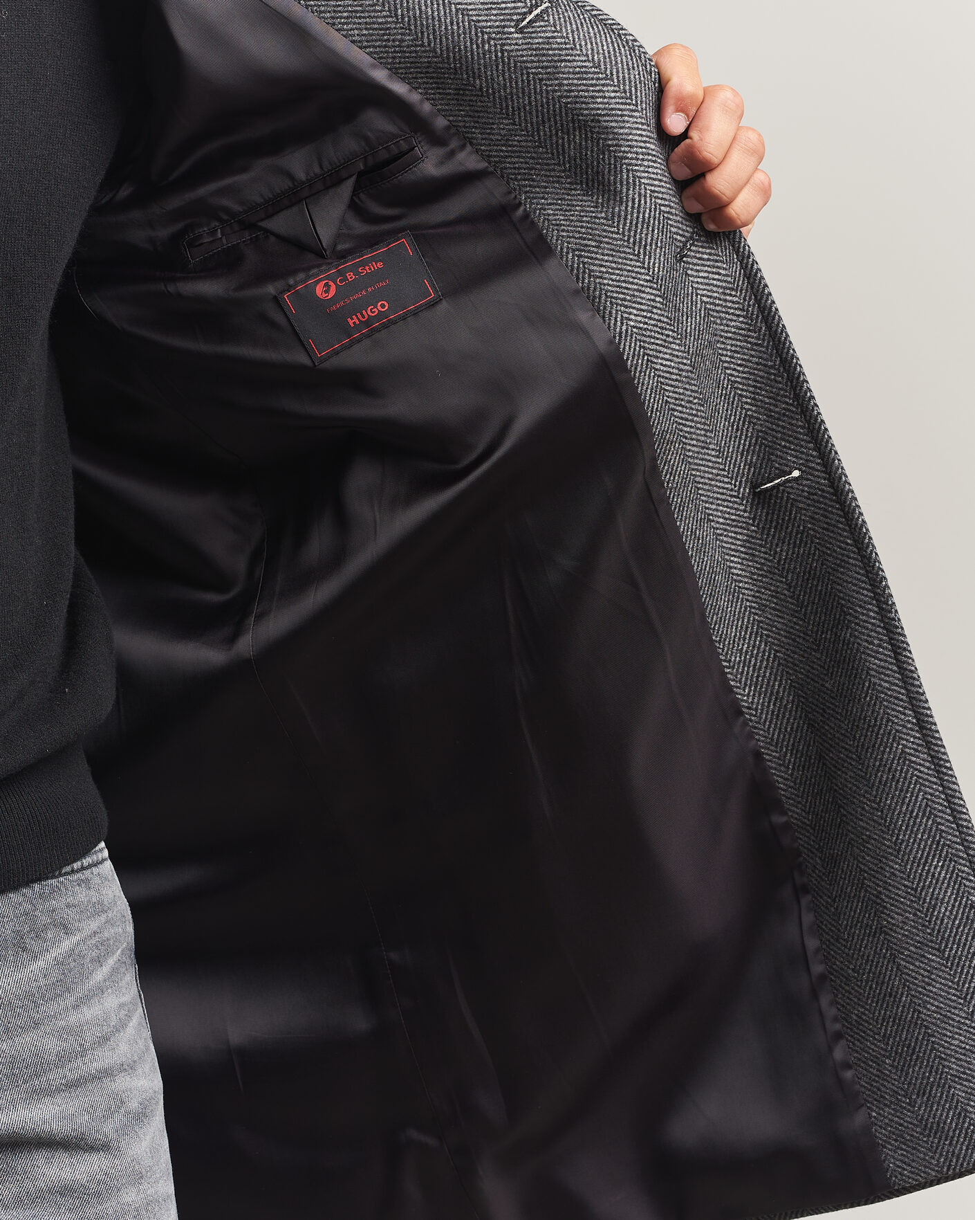Herre | Jakker | HUGO | Malte Herringbone Coat Dark Grey