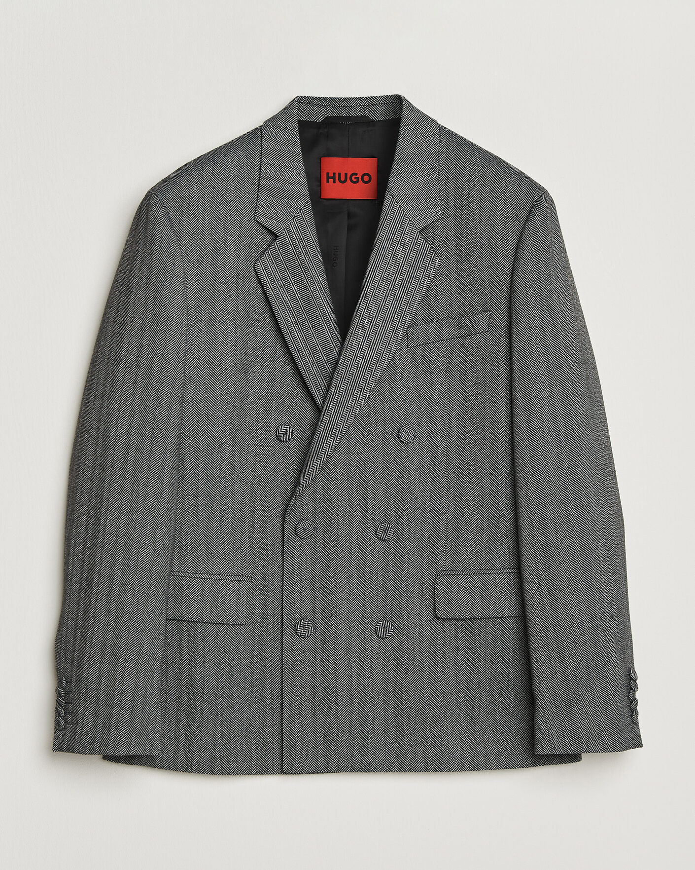 Herre | Dressjakker | HUGO | Karlo Herringbone Double Breasted Blazer Dark Grey