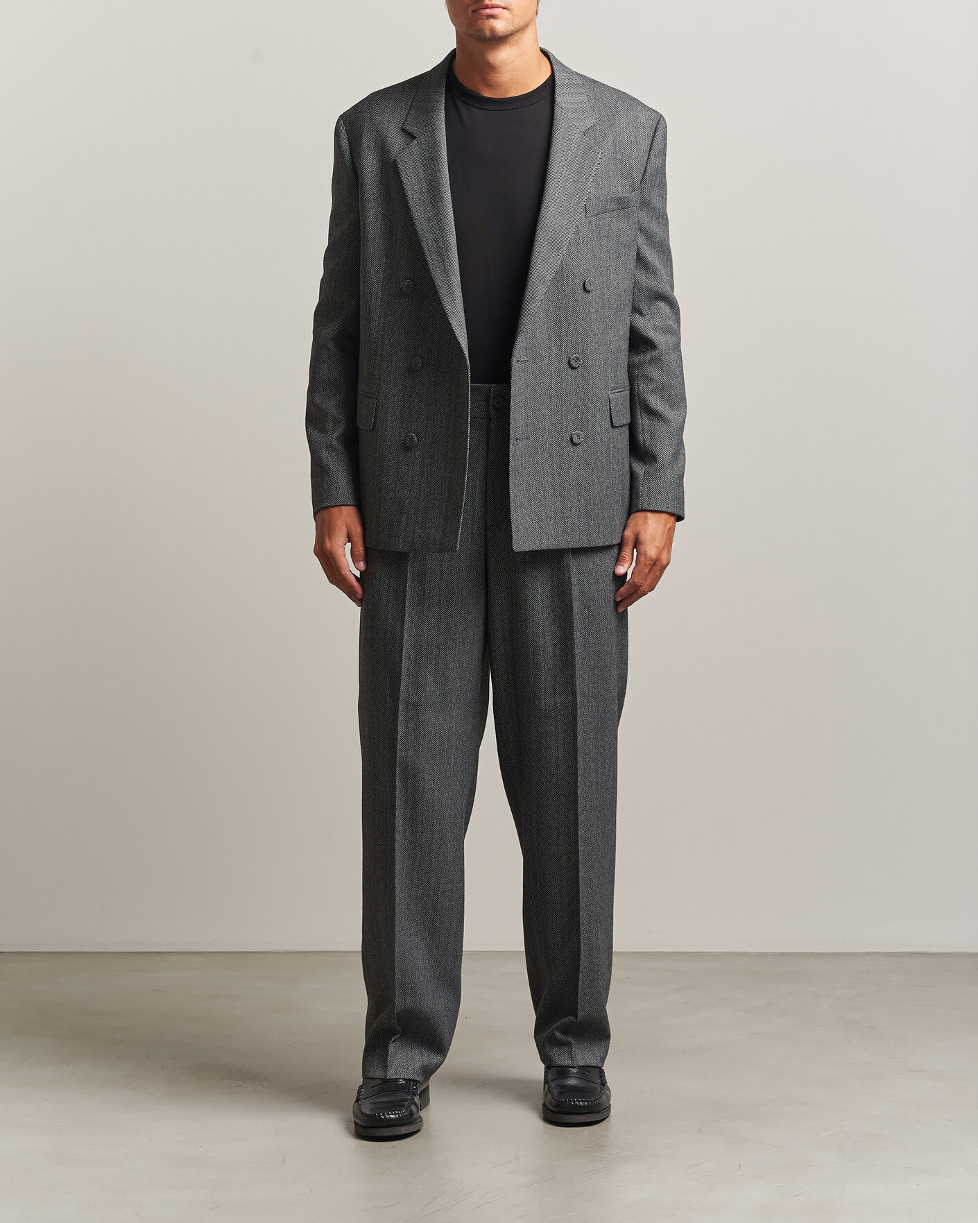 Herre | Dressjakker | HUGO | Karlo Herringbone Double Breasted Blazer Dark Grey
