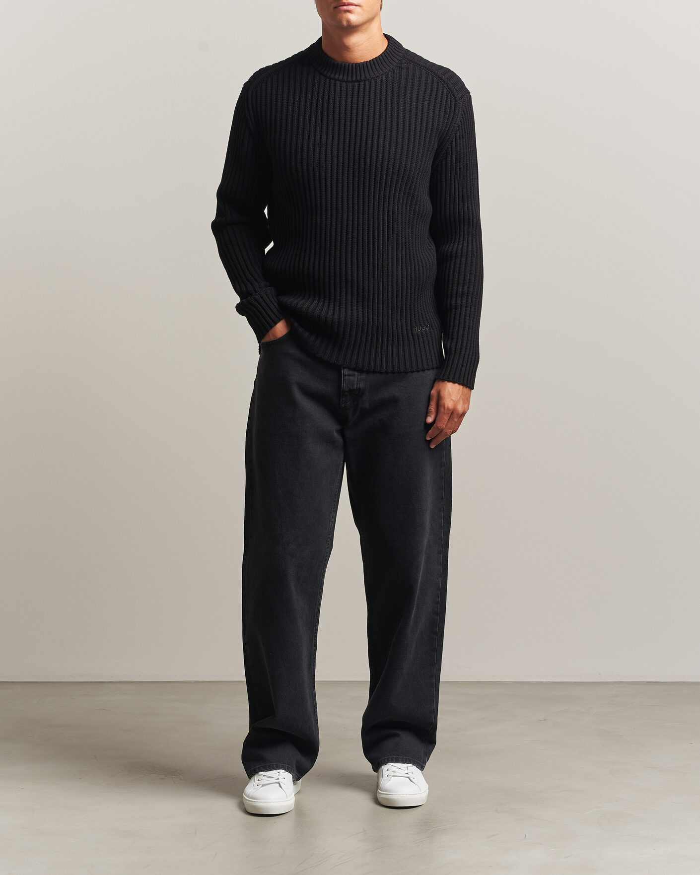 Herre | Gensere | HUGO | Sribban Cotton Knitted Sweater Black