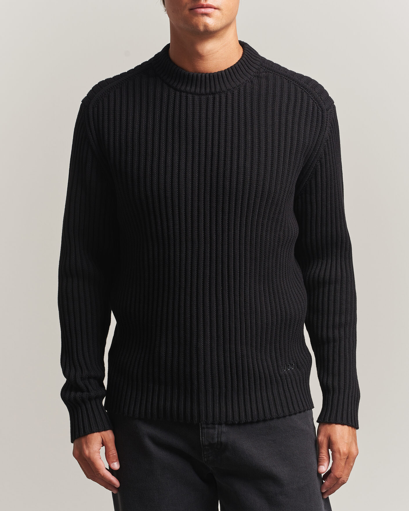 Herre | Gensere | HUGO | Sribban Cotton Knitted Sweater Black