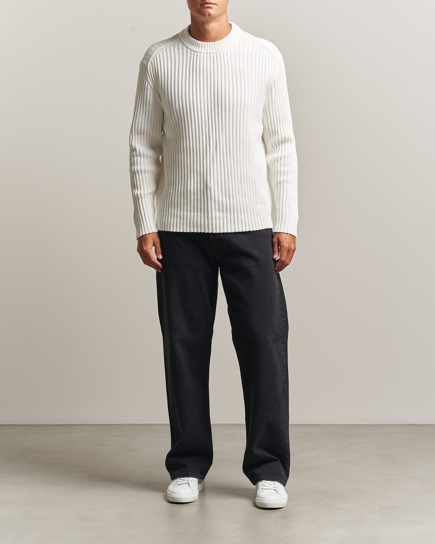 Herre | Gensere | HUGO | Sribban Cotton Knitted Sweater Natural