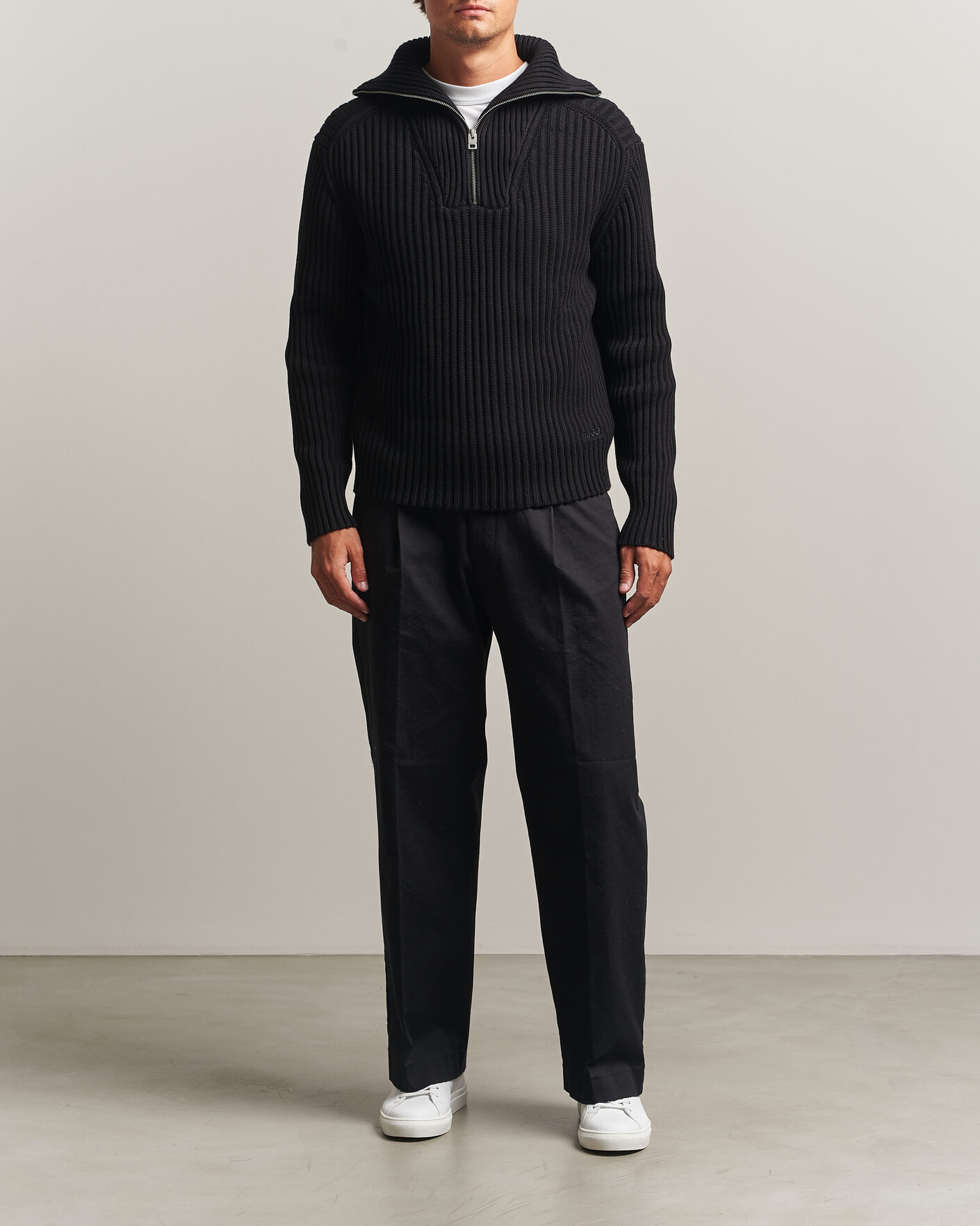 Herre | Gensere | HUGO | Srtithon Cotton Knitted Half Zip Black