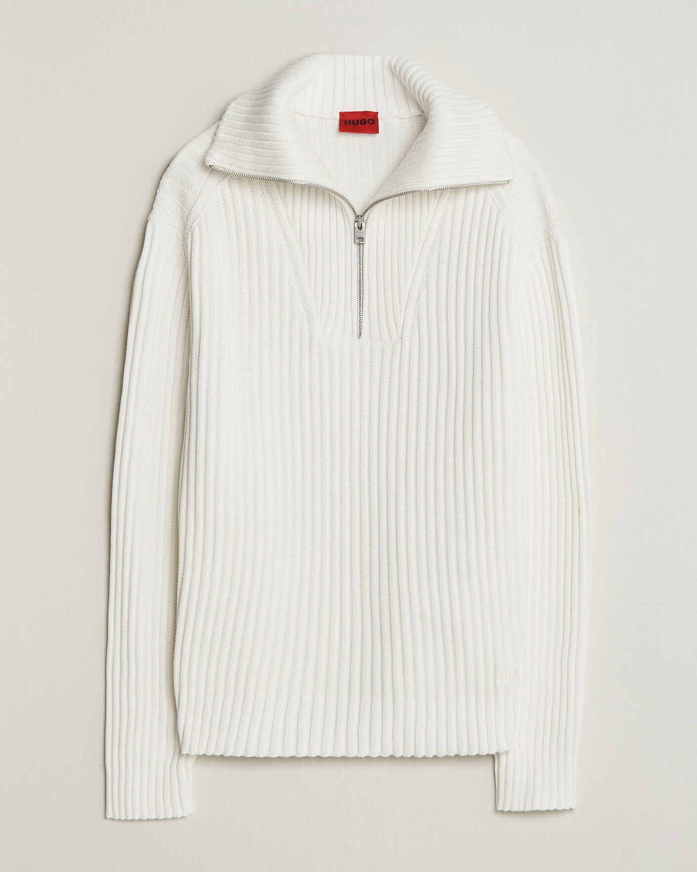 Herre | Gensere | HUGO | Srtithon Cotton Knitted Half Zip Natural