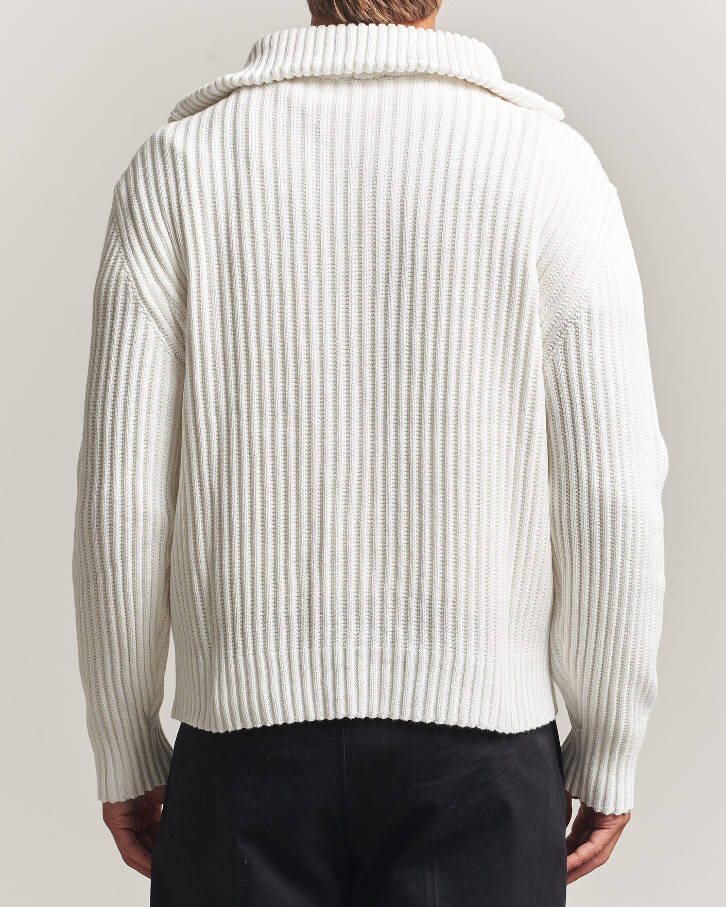 Herre | Gensere | HUGO | Srtithon Cotton Knitted Half Zip Natural