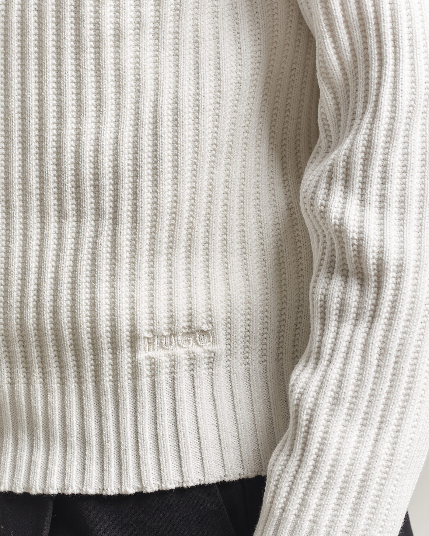 Herre | Gensere | HUGO | Srtithon Cotton Knitted Half Zip Natural