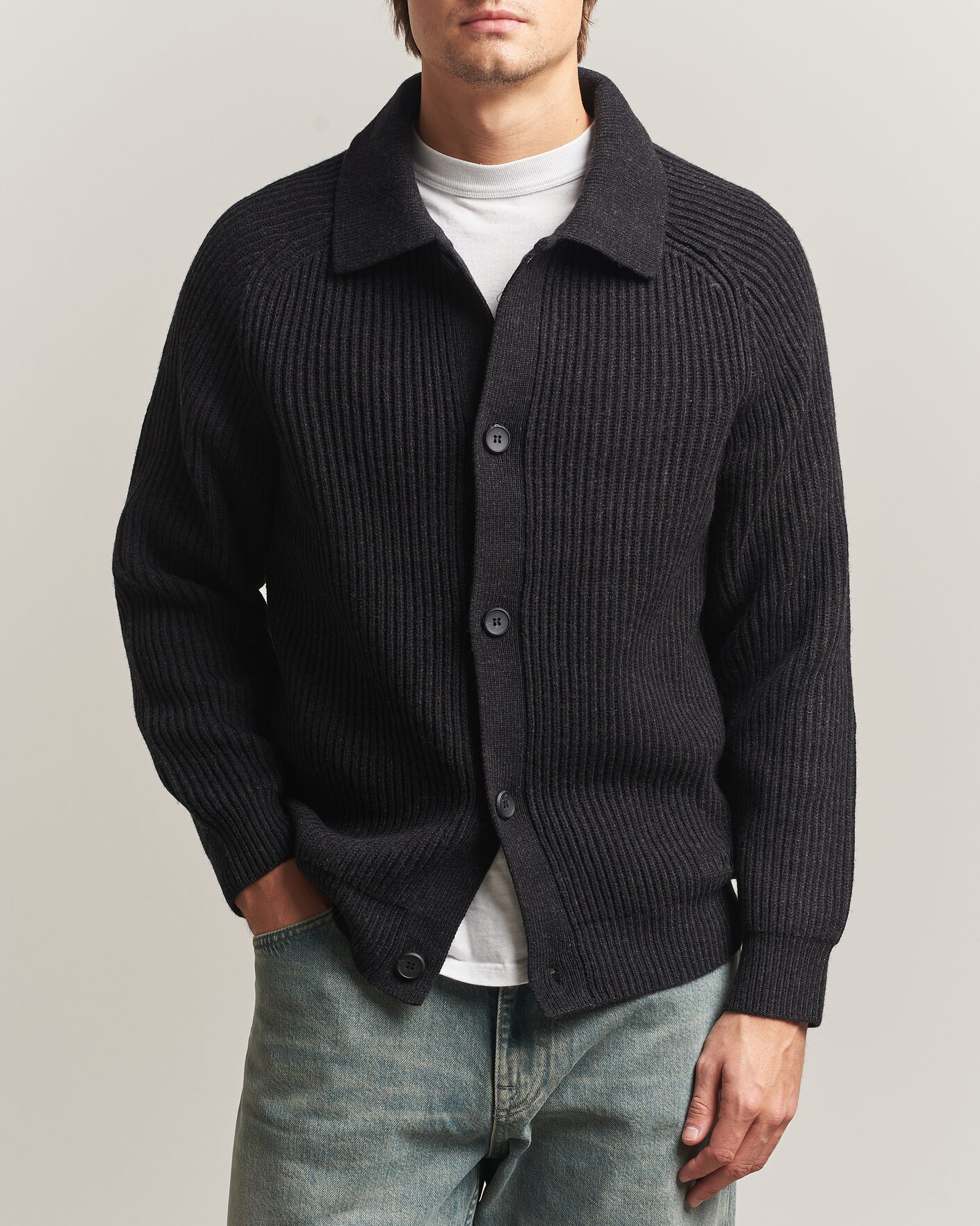 Herre | Gensere | HUGO | Sardeep Wool Knitted Cardigan Black