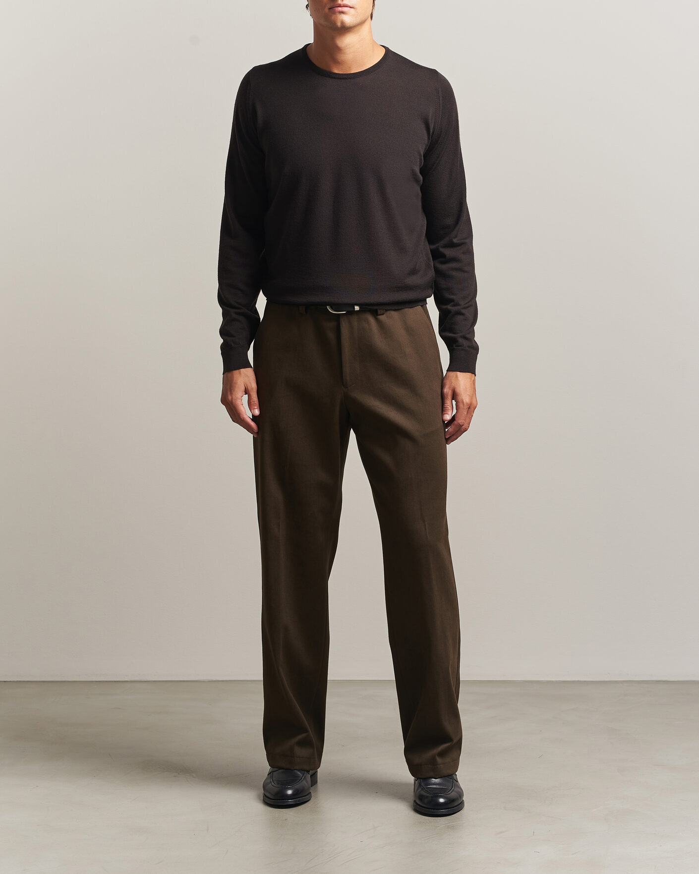 Herre | Bukser | BOSS CAMEL | Pave Brushed Cotton Pleated Trousers Open Green