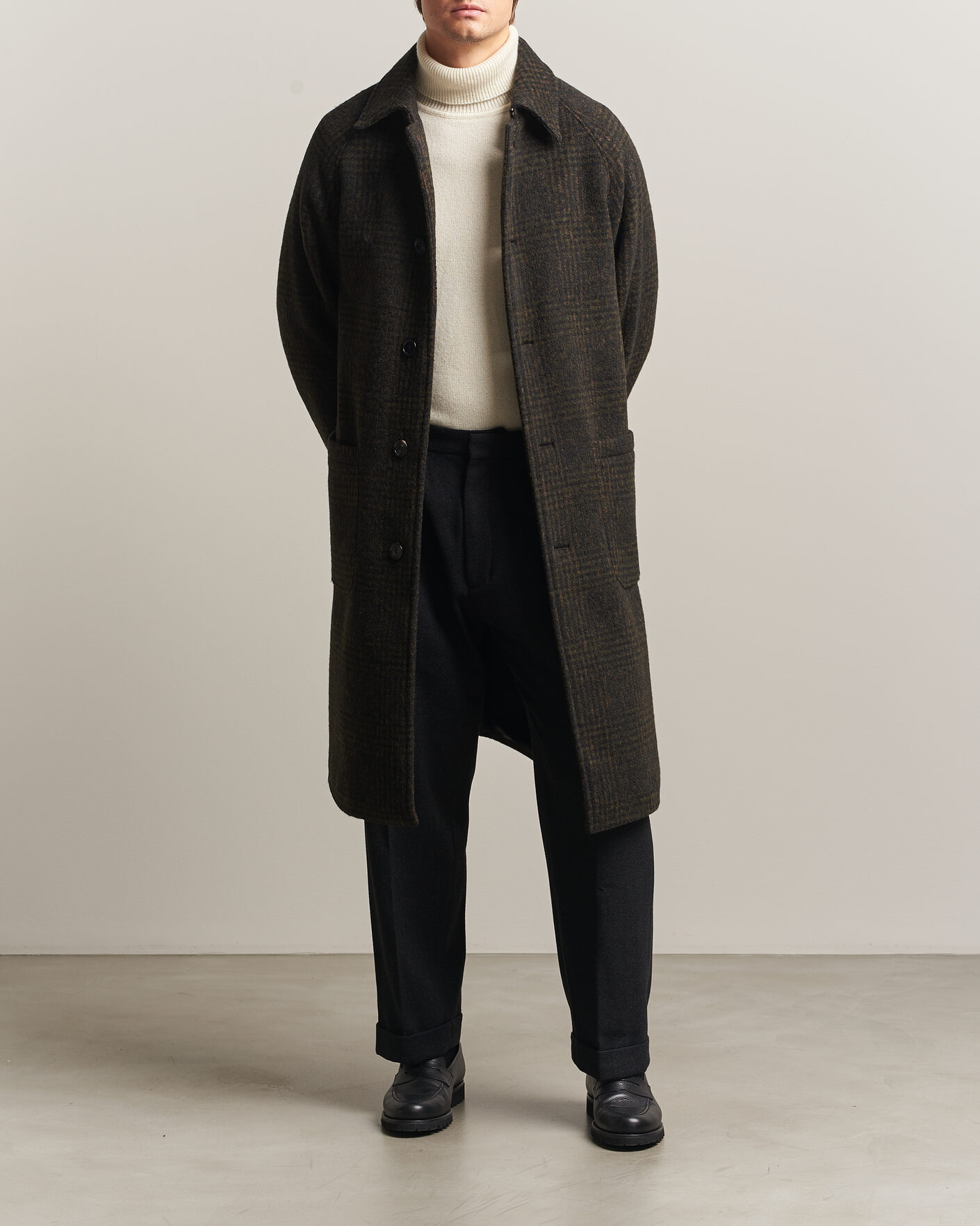 Herre | Jakker | BOSS CAMEL | Cohn Wool Checked Coat Open Green