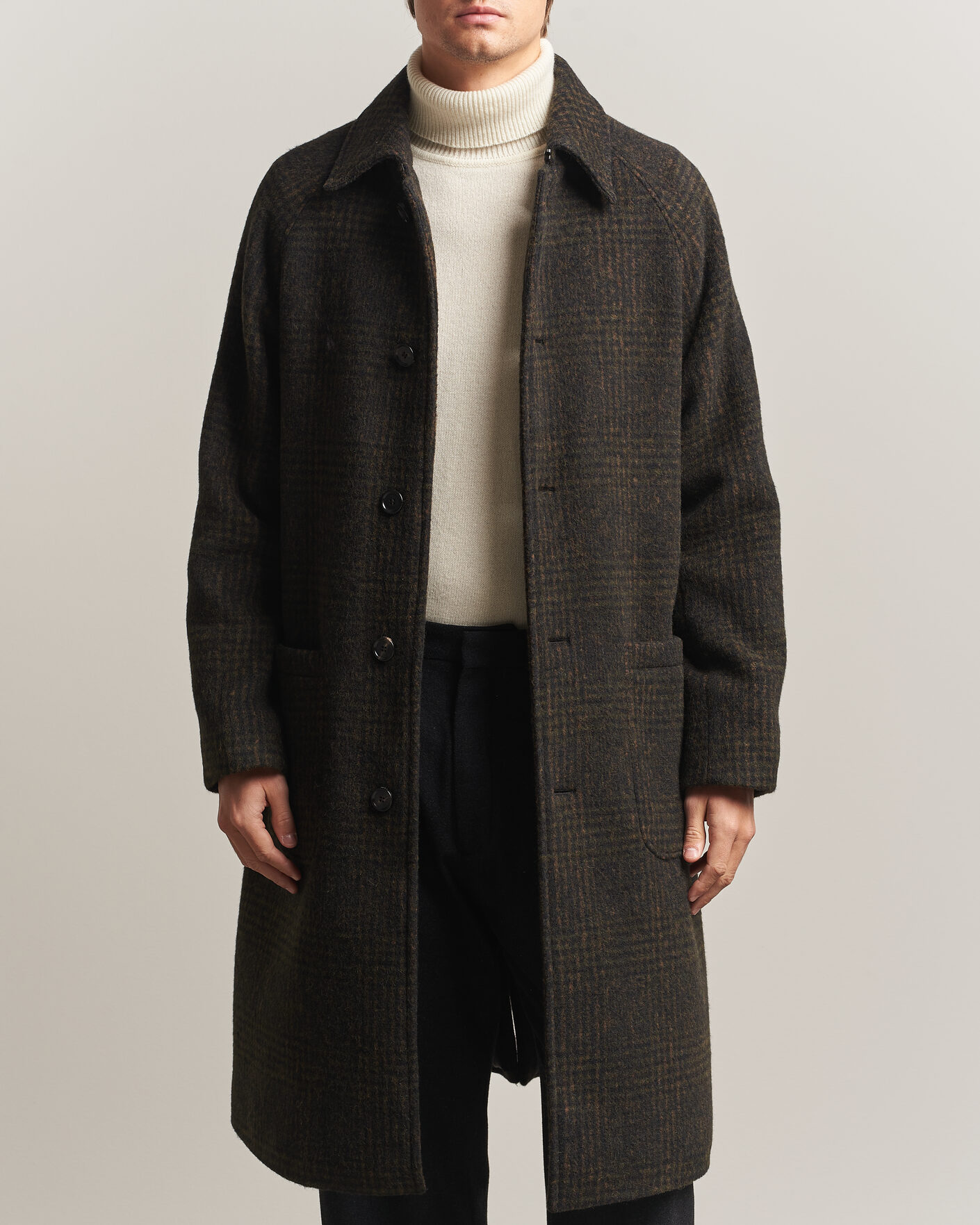 Herre | Jakker | BOSS CAMEL | Cohn Wool Checked Coat Open Green
