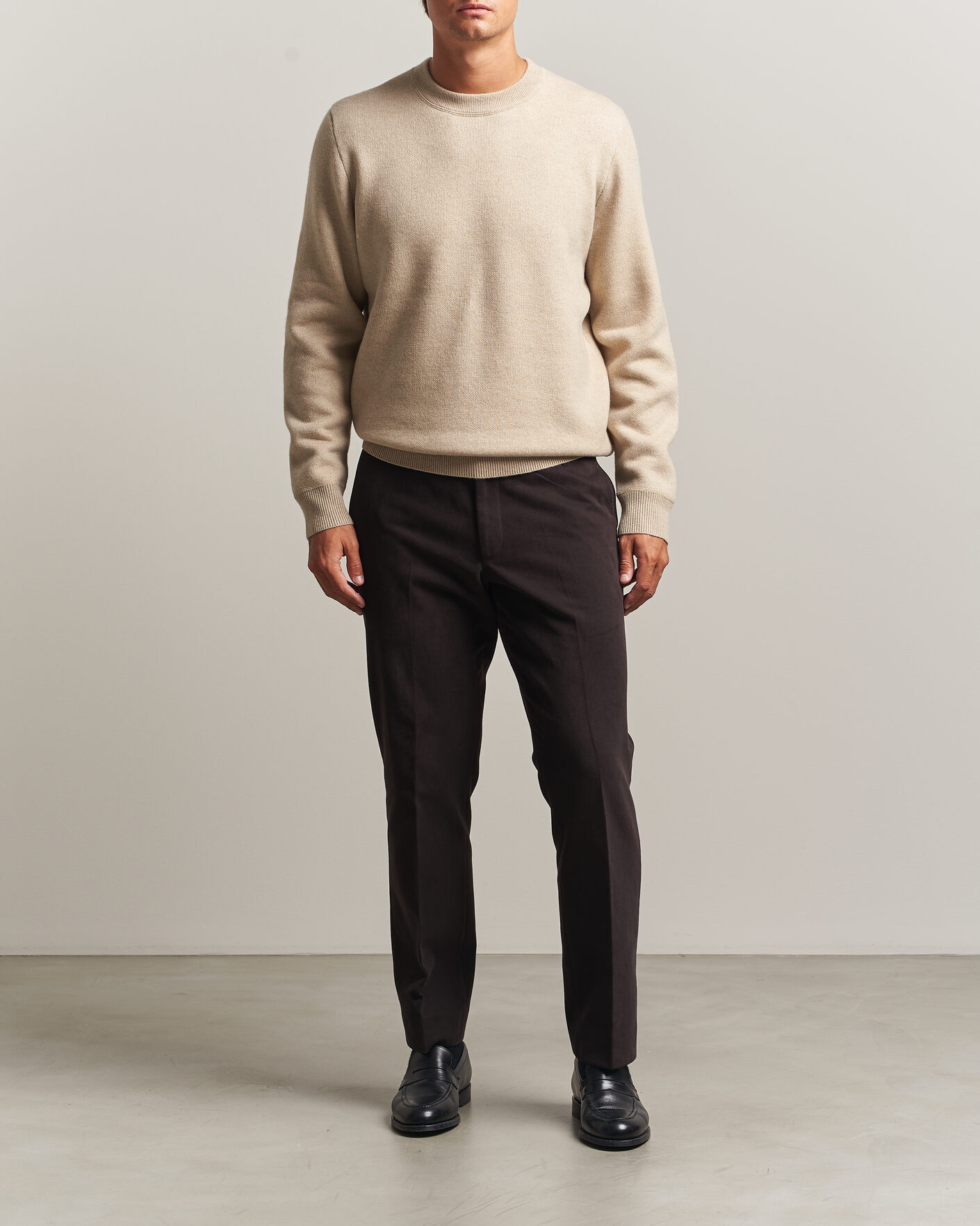 Herre | Gensere | BOSS CAMEL | Farrison Wool Knitted Sweater Light Beige