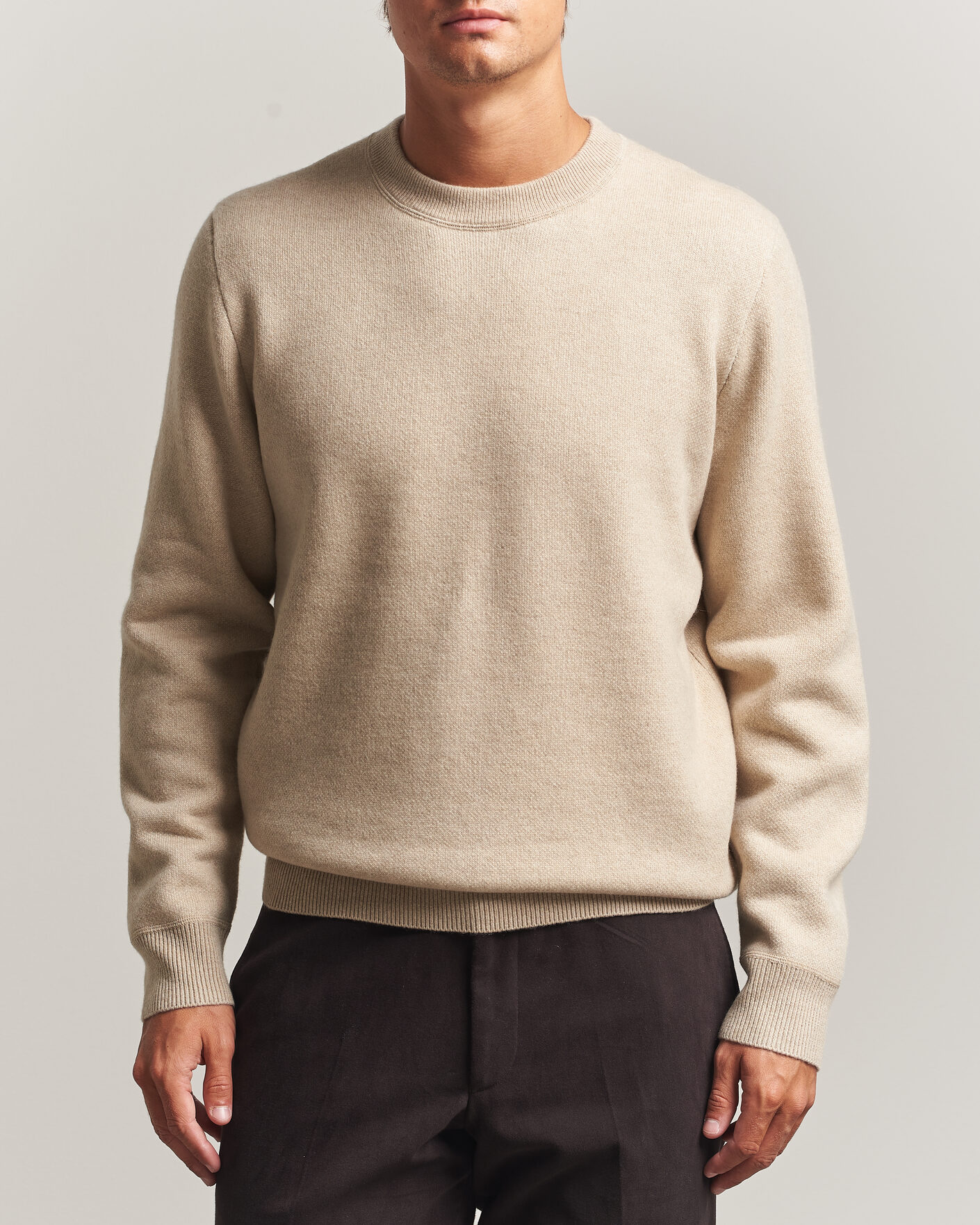 Herre | Gensere | BOSS CAMEL | Farrison Wool Knitted Sweater Light Beige
