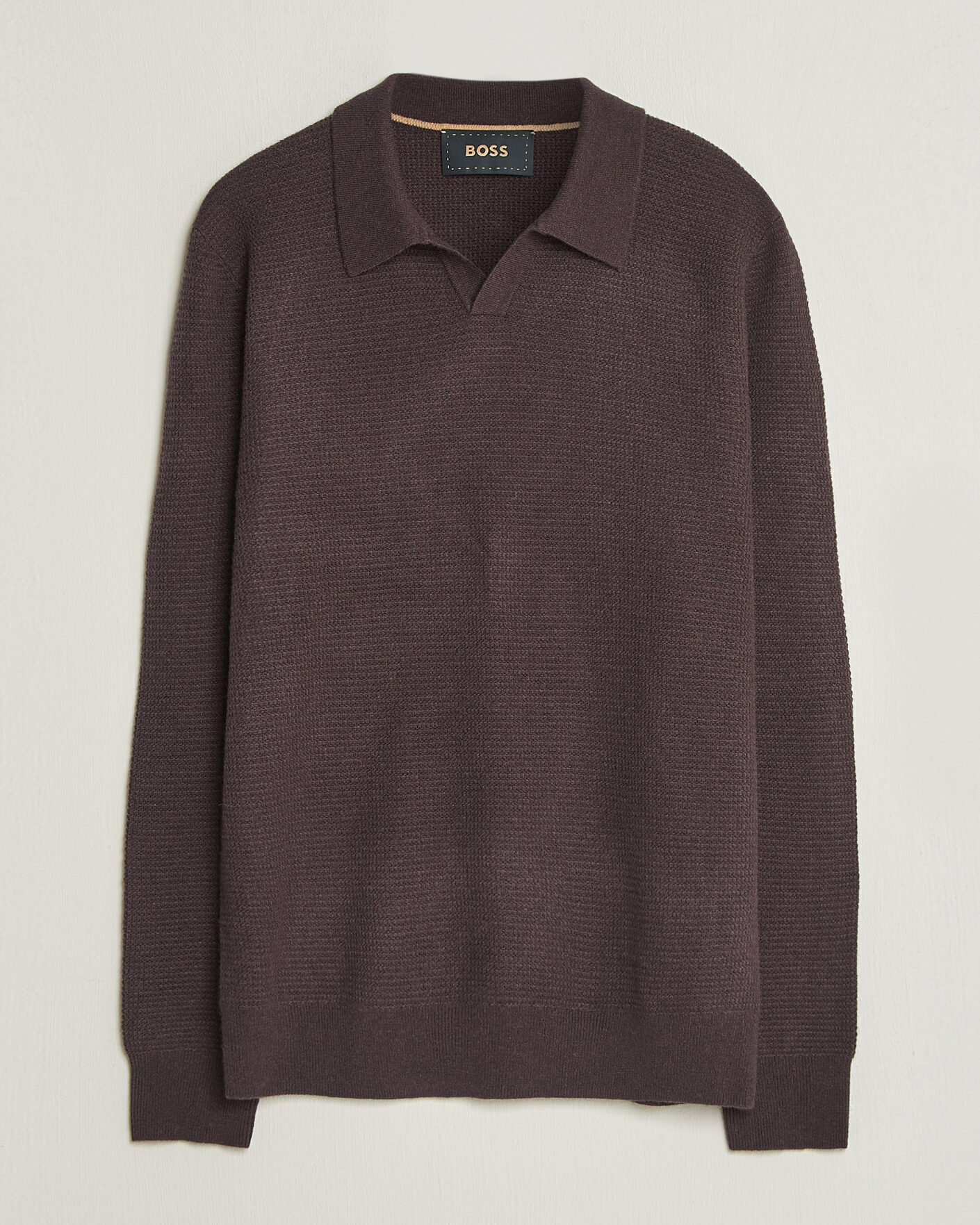 Herre | Gensere | BOSS CAMEL | Filo Wool Knitted Polo Open Brown