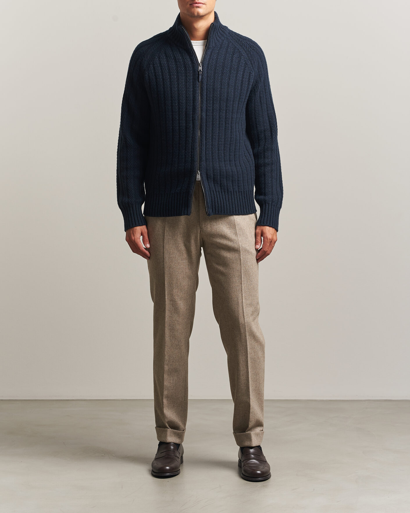 Herre | Gensere | BOSS CAMEL | Filane Wool Knitted Full Zip Dark Blue