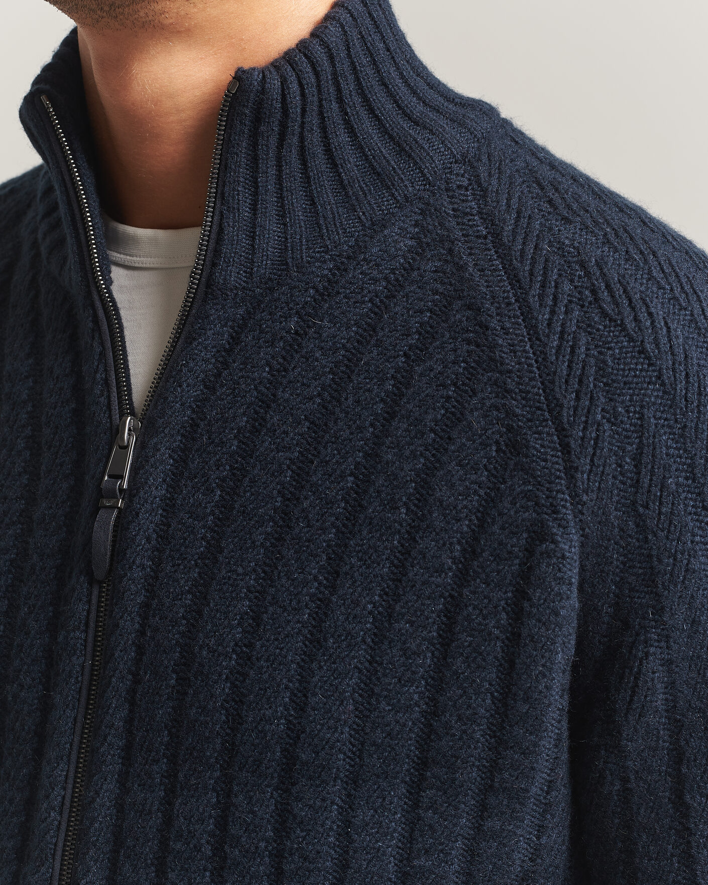 Herre | Gensere | BOSS CAMEL | Filane Wool Knitted Full Zip Dark Blue