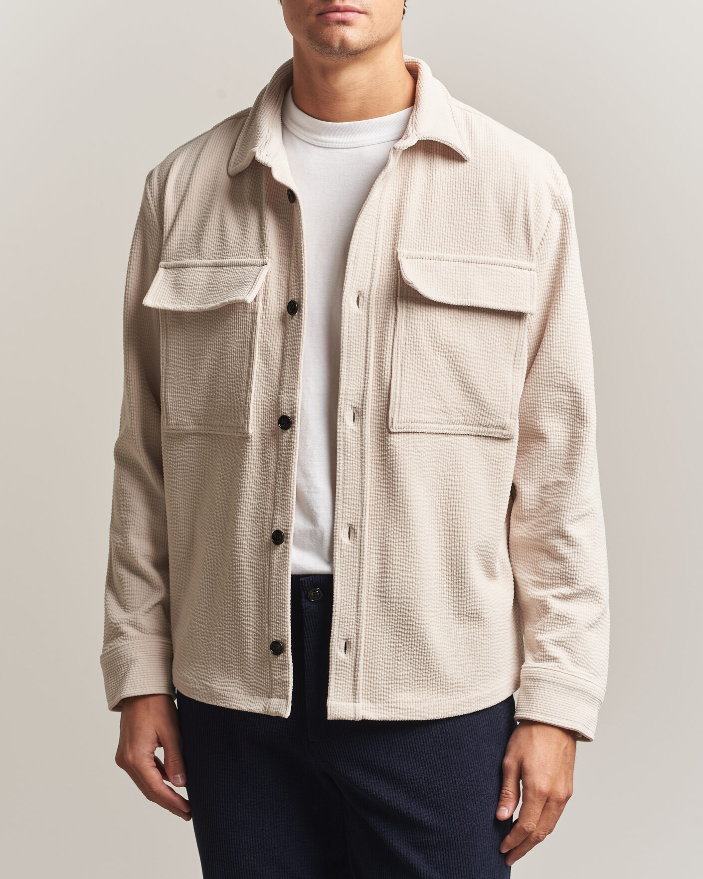Herre | Skjorter | J.Lindeberg | Finnigan Drape Cord Overshirt Moonbeam