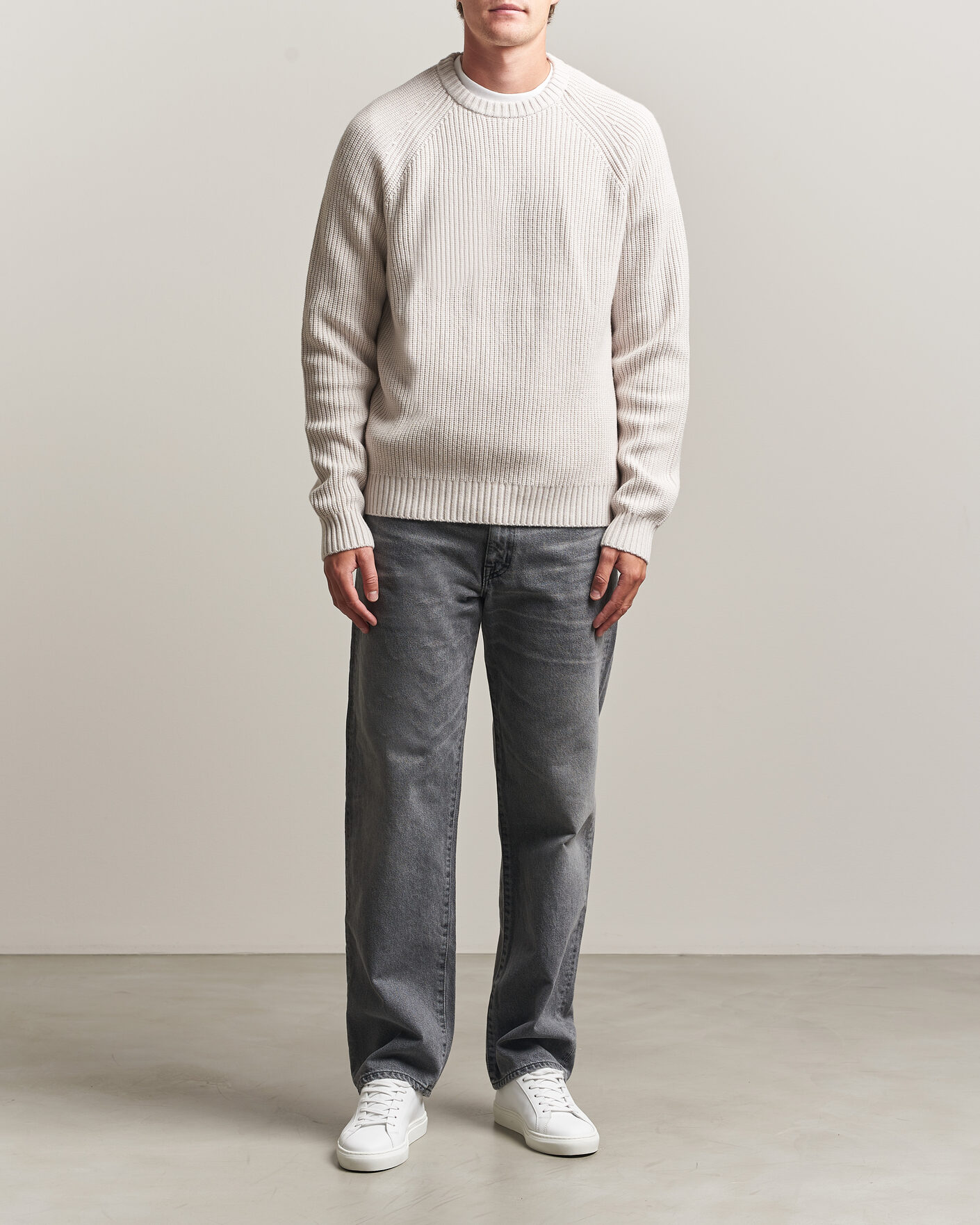 Herre | Gensere | J.Lindeberg | Hallow Wool Blend Knitted Sweater Moonbeam