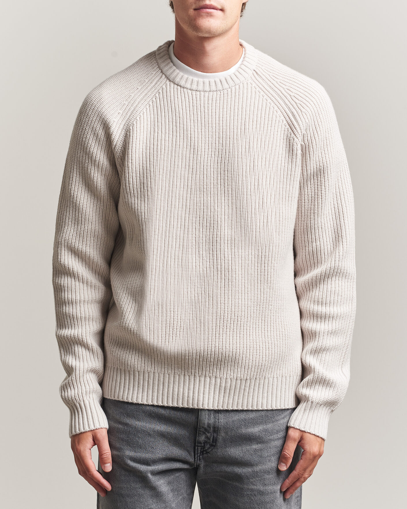 Herre | Gensere | J.Lindeberg | Hallow Wool Blend Knitted Sweater Moonbeam