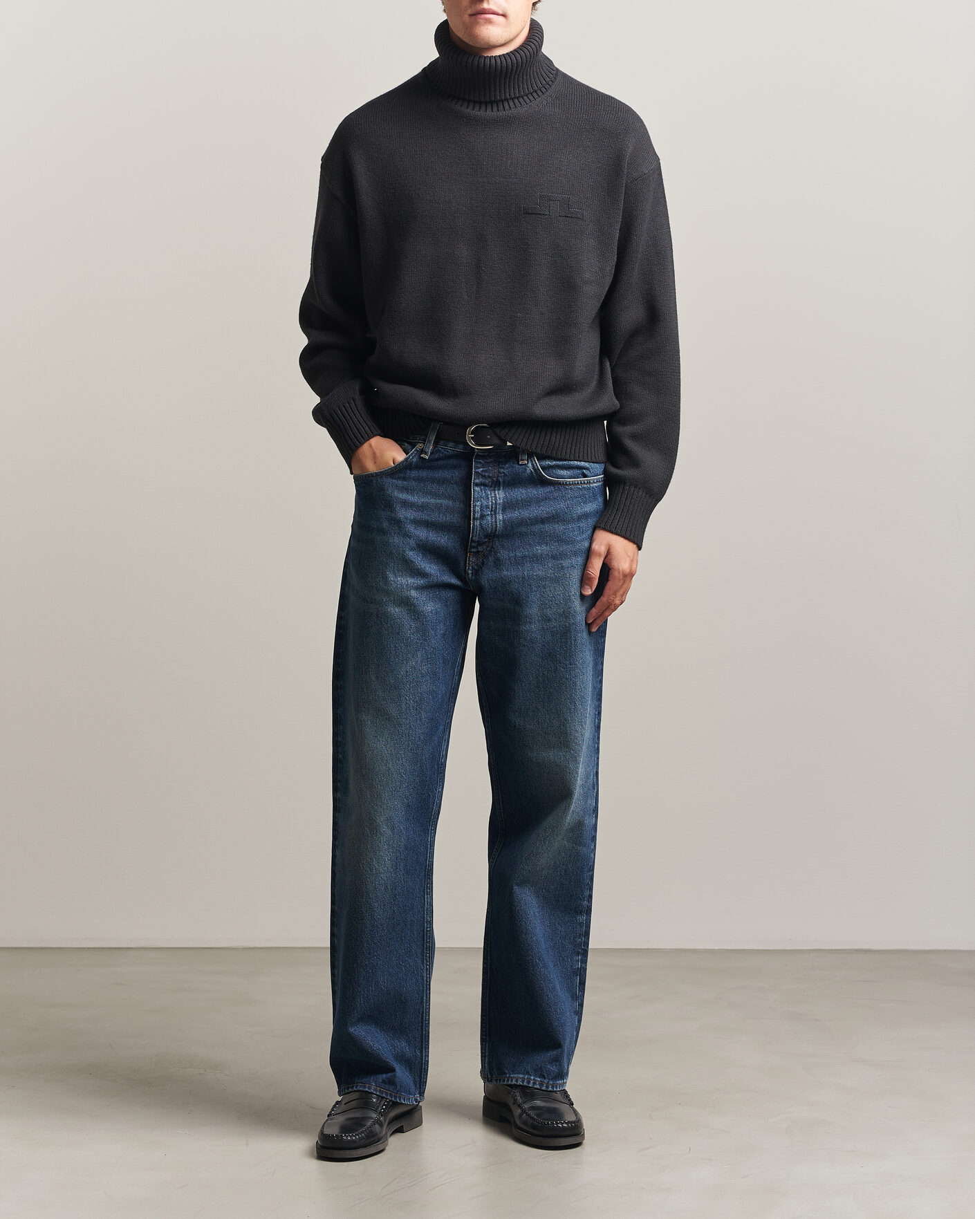 Herre | Gensere | J.Lindeberg | Eddy Wool/Cotton Knitted Turtleneck Black