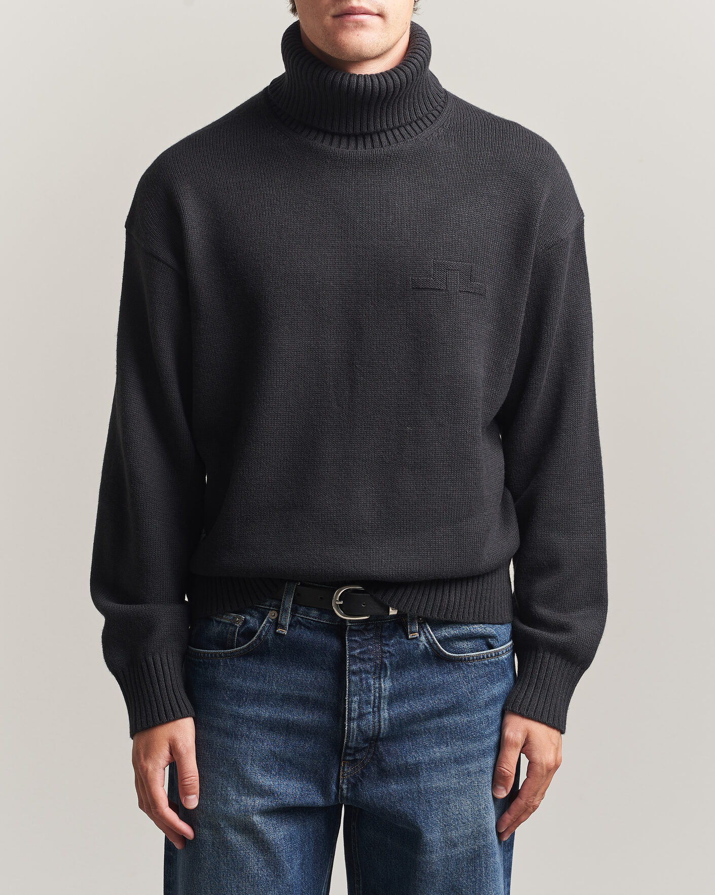 Herre | Gensere | J.Lindeberg | Eddy Wool/Cotton Knitted Turtleneck Black