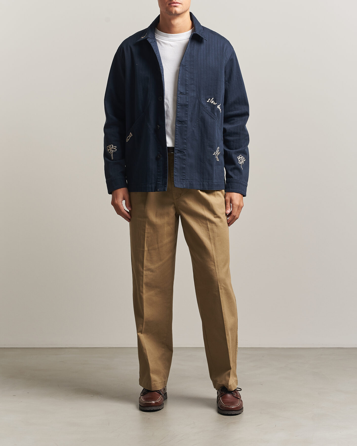 Herre | Skjorter | Forét | Berry Herringbone Embroidery Overshirt Navy