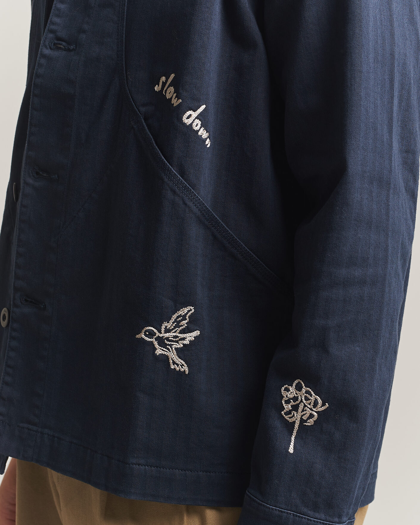 Herre | Skjorter | Forét | Berry Herringbone Embroidery Overshirt Navy
