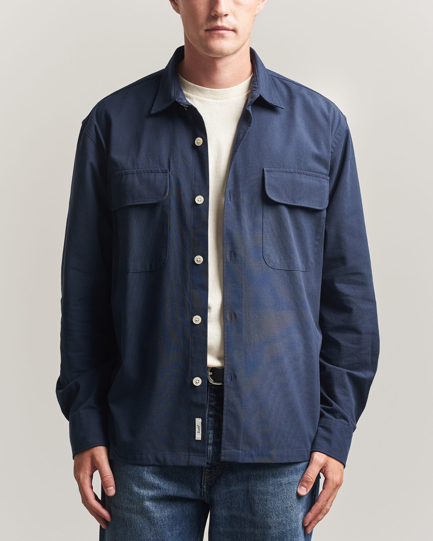 Herre | Skjorter | Forét | Lunar Relaxed Fit Textured Overshirt Navy