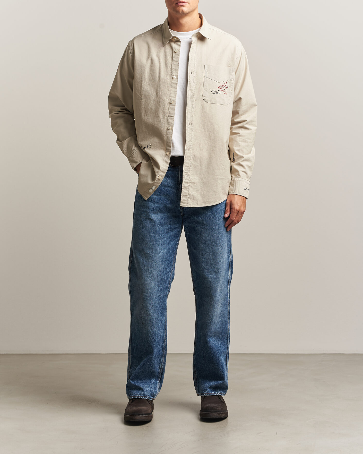 Herre | Skjorter | Forét | Maple Embroidery Oxford Shirt Oat