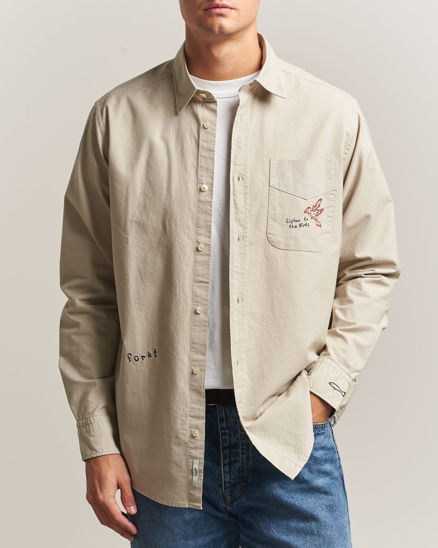 Herre | Skjorter | Forét | Maple Embroidery Oxford Shirt Oat