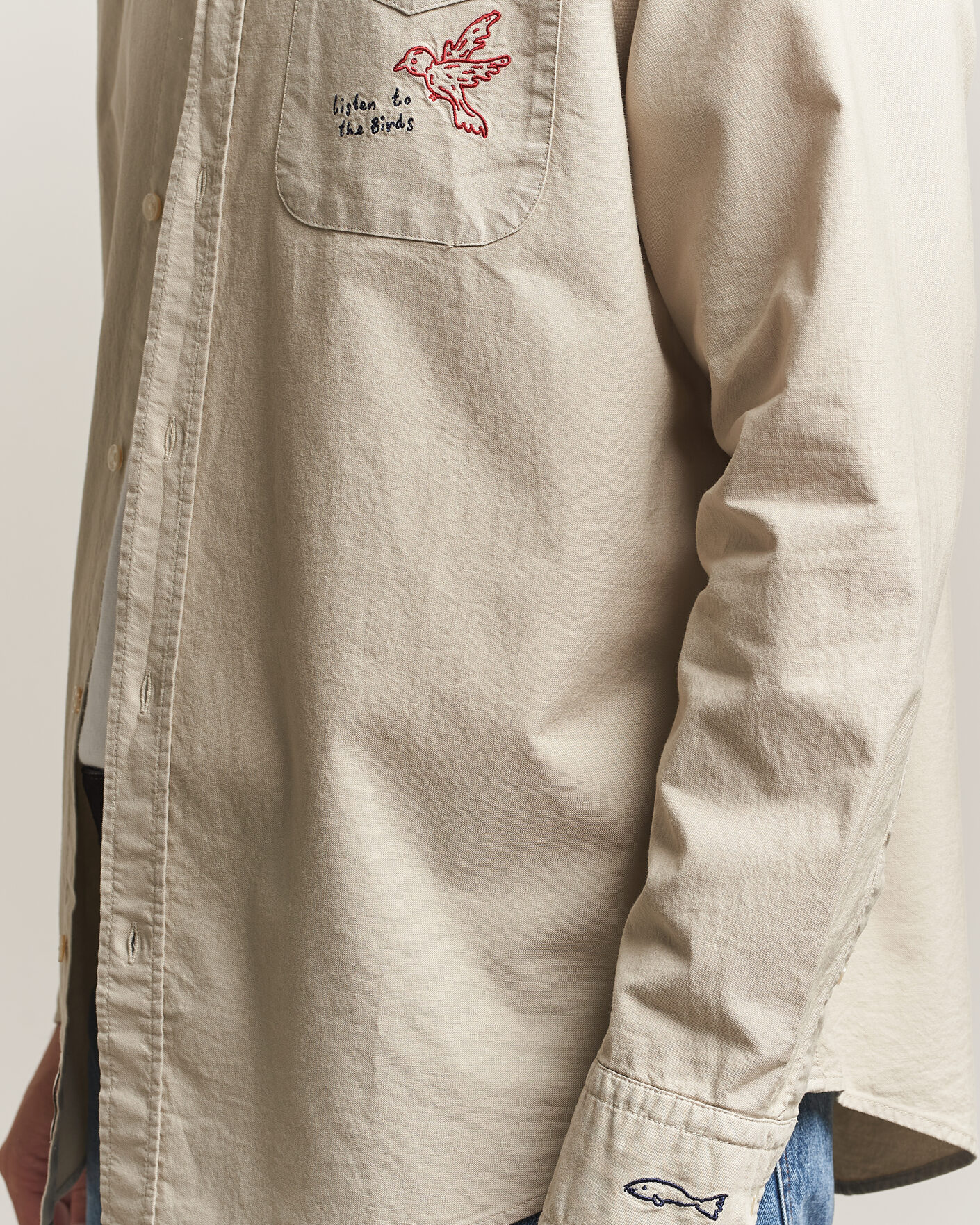 Herre | Skjorter | Forét | Maple Embroidery Oxford Shirt Oat